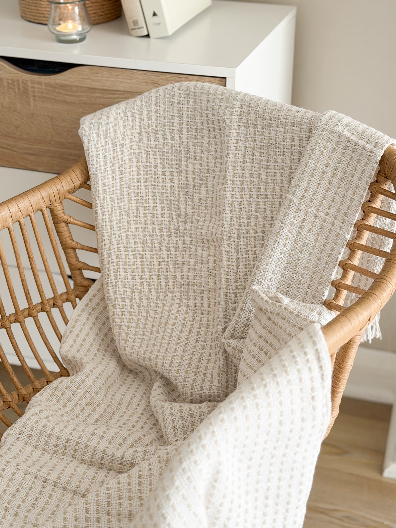 Off white woven stitch throw