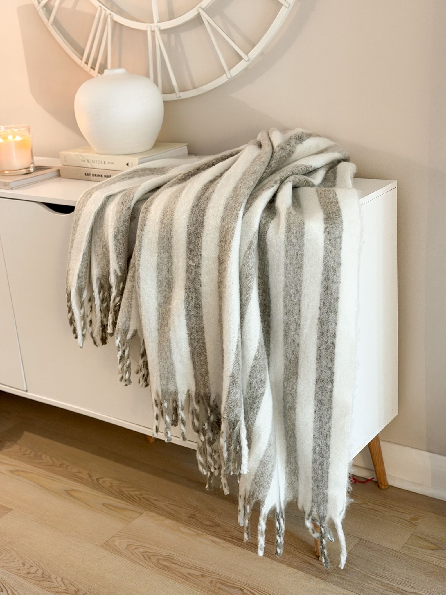 Super soft stripe tassel throw