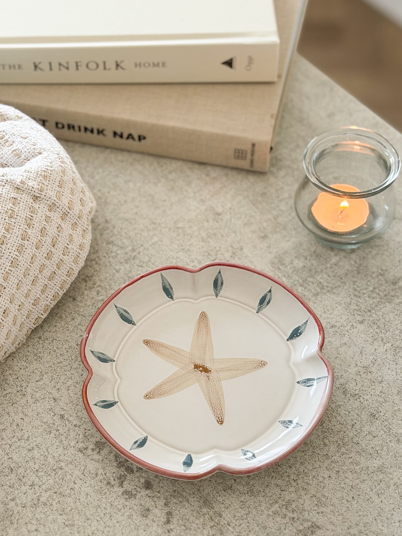 Beautiful hand painted fluted stoneware starfish plate