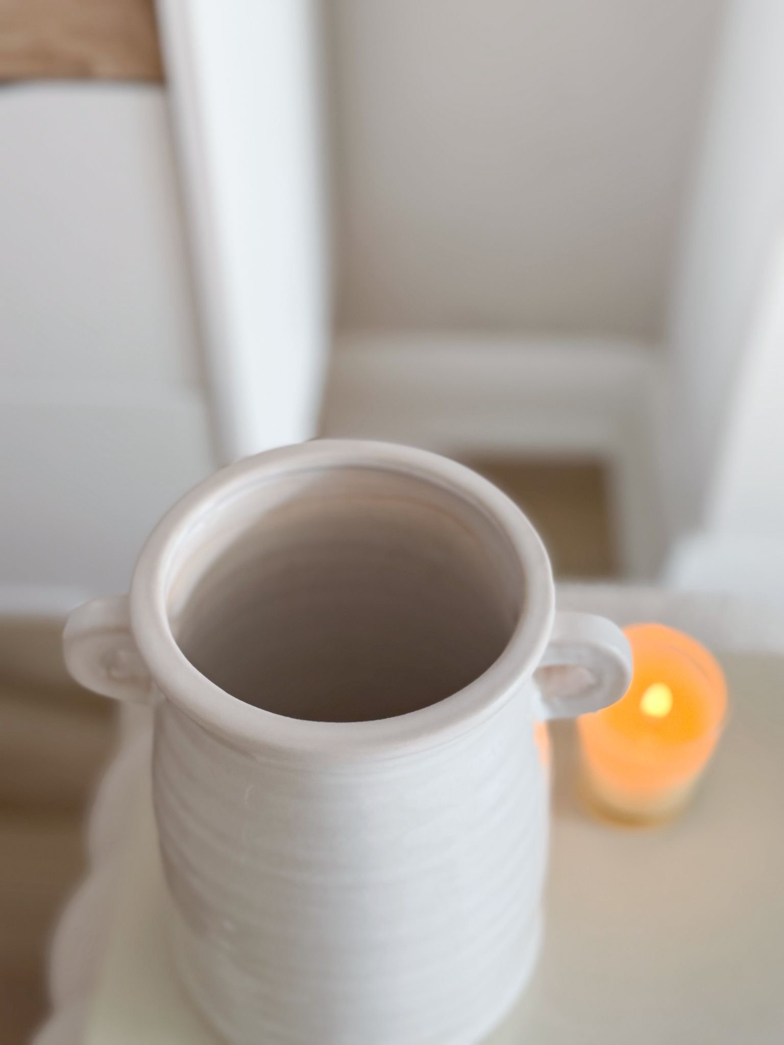 Large crackle glaze ceramic white vase with decorative handles