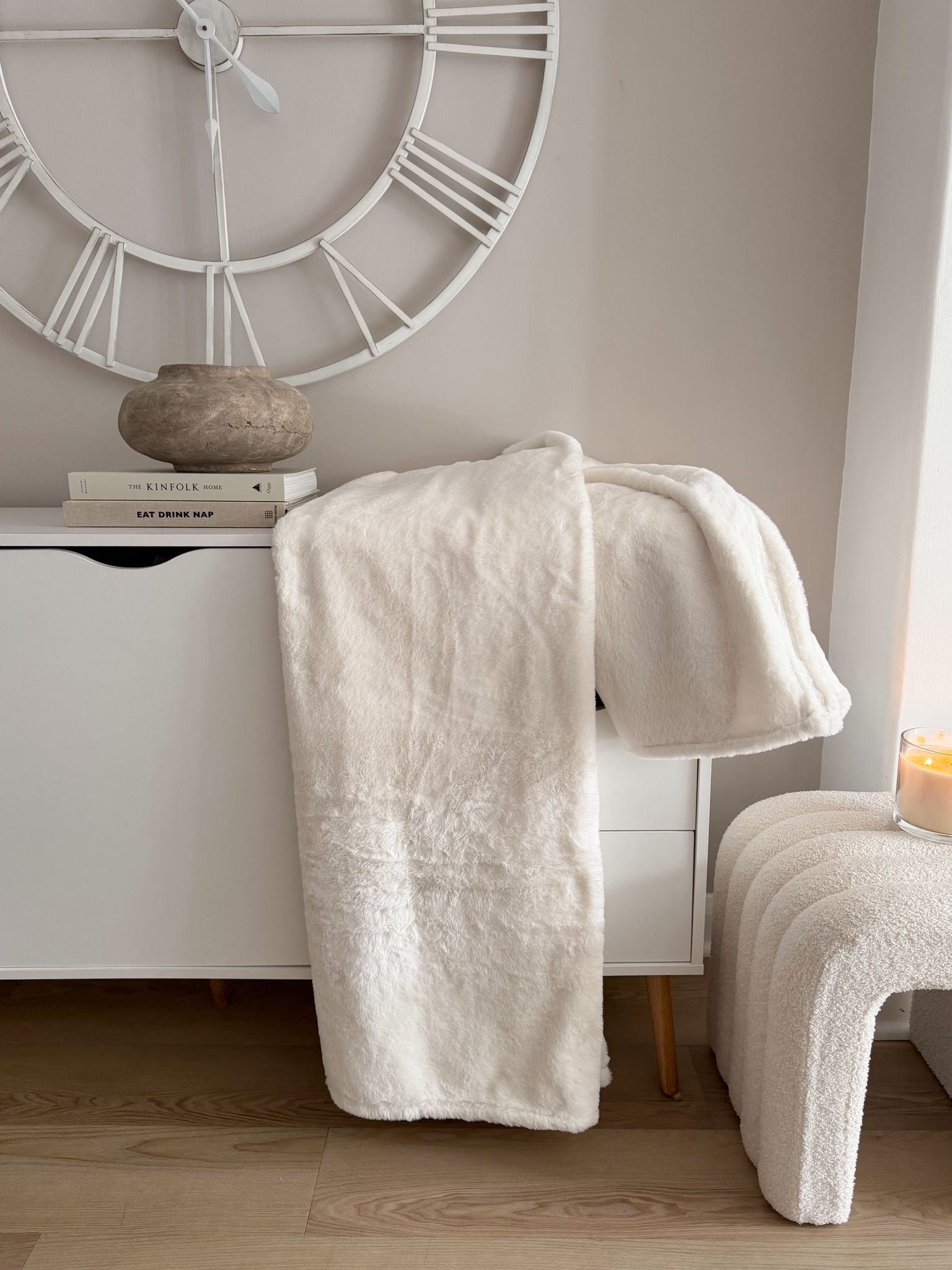 Luxury white super soft faux fur throw