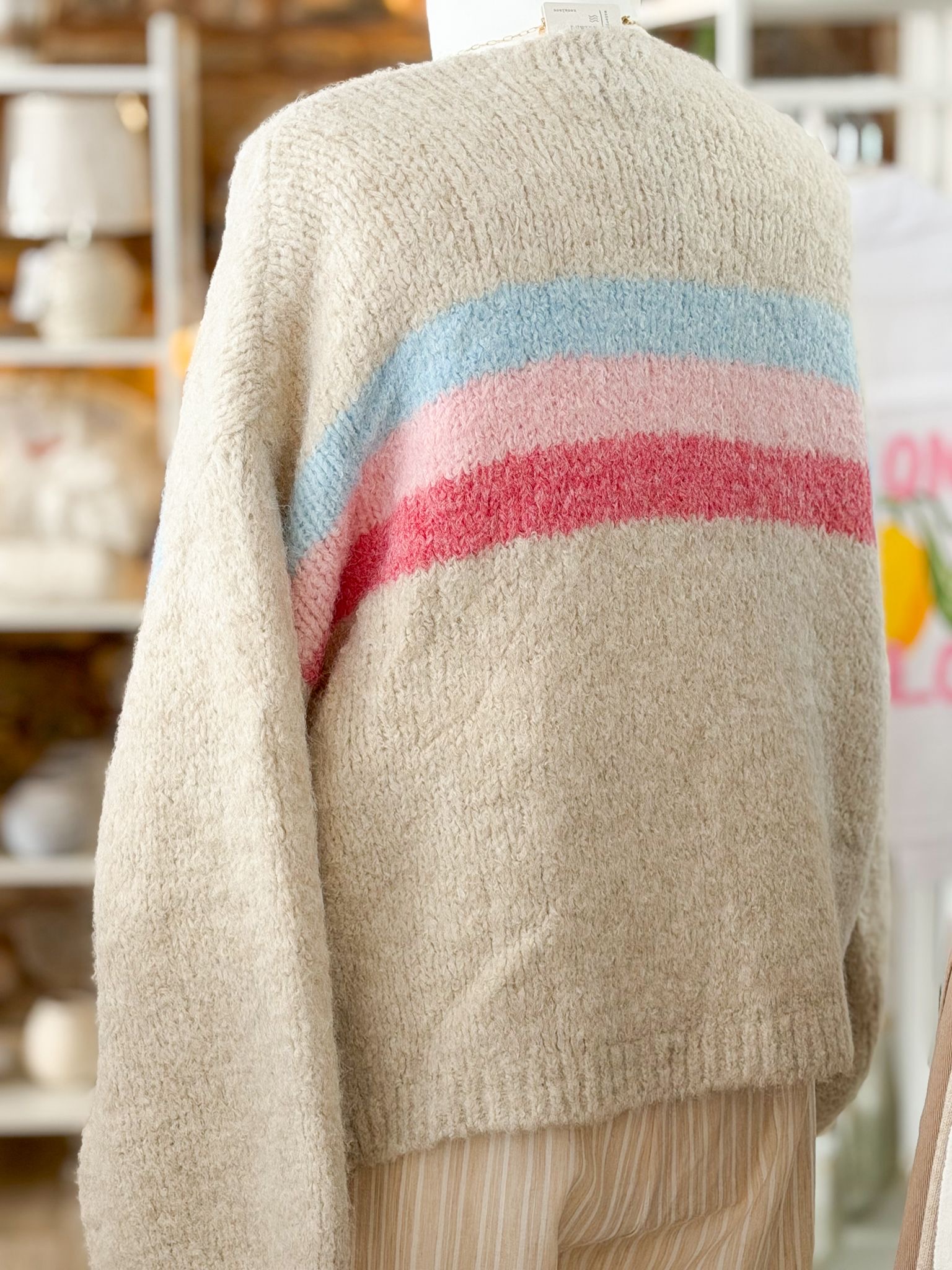 Cream softest cardi with colour stripe