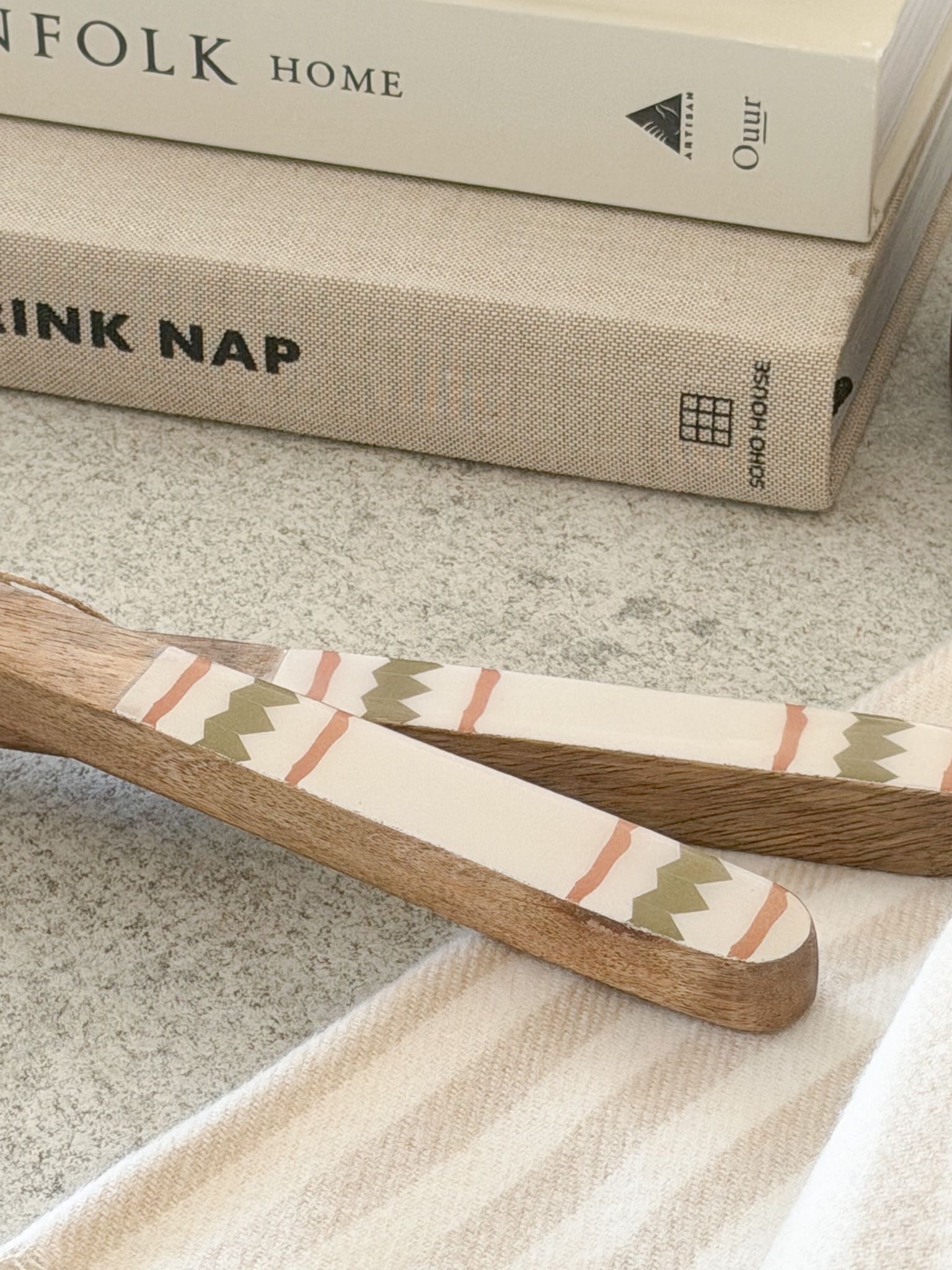 Wooden salad servers with decorative handles