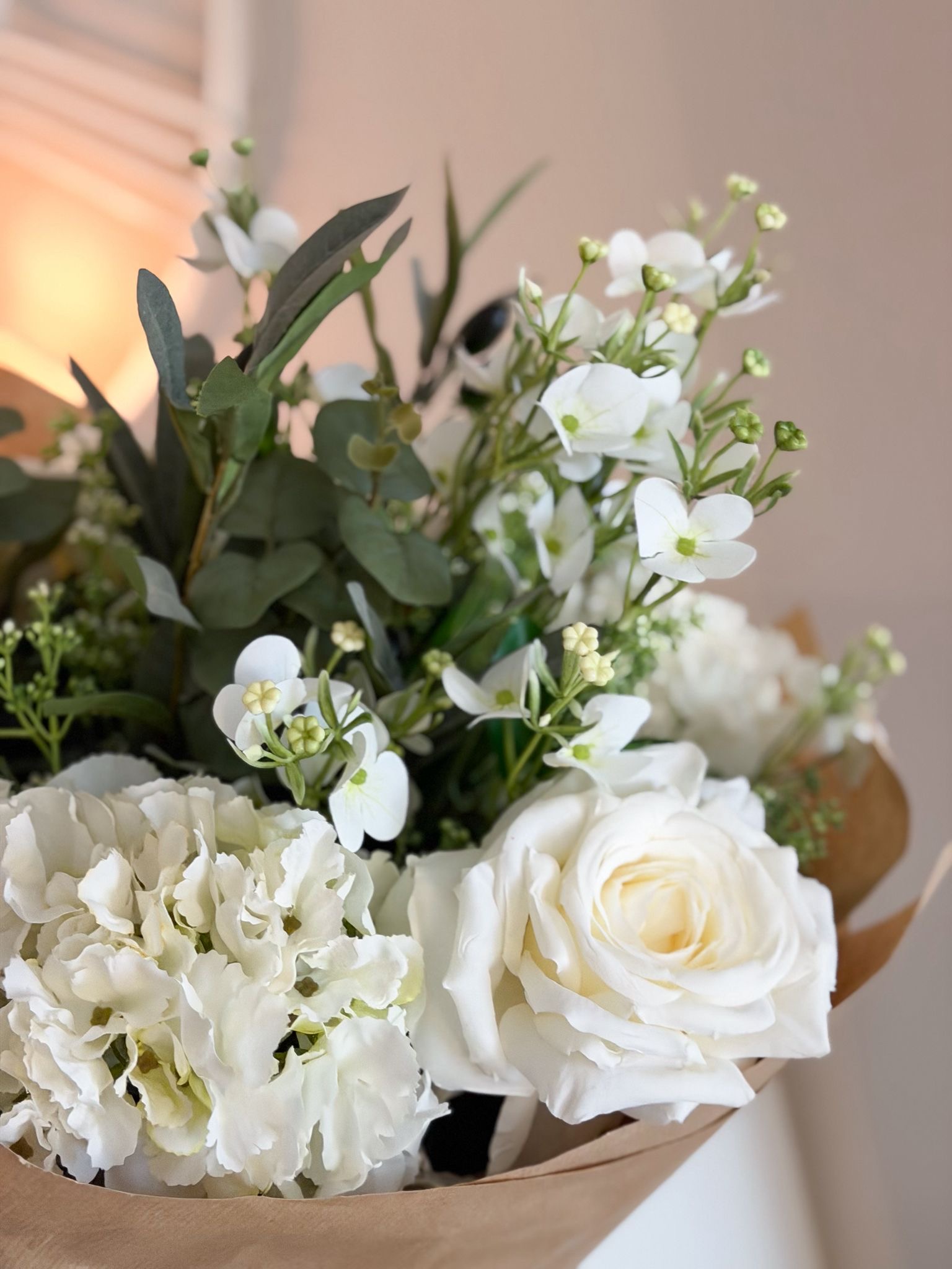 Luxury quality very large hand tied bouquet of wrapped faux flowers