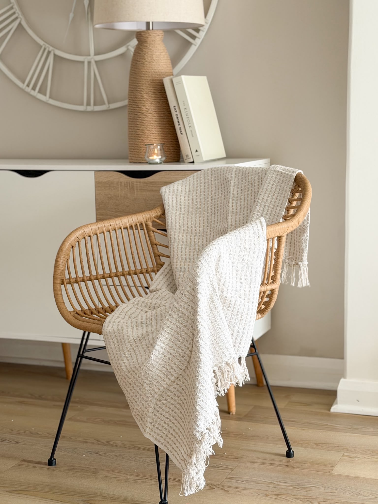 Off white woven stitch throw