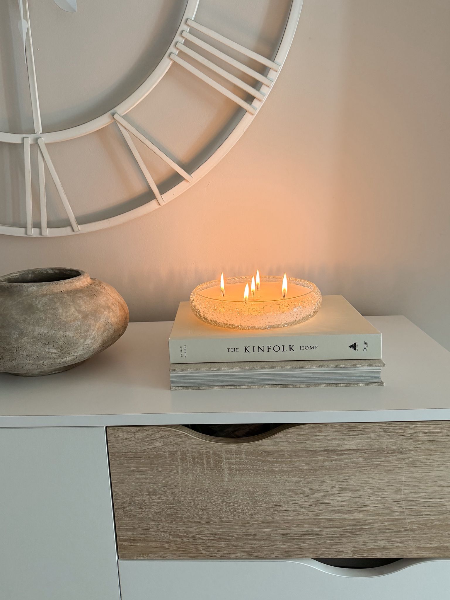 Crackle glaze glaze five wick candle – Wood sage & ocean mist scent