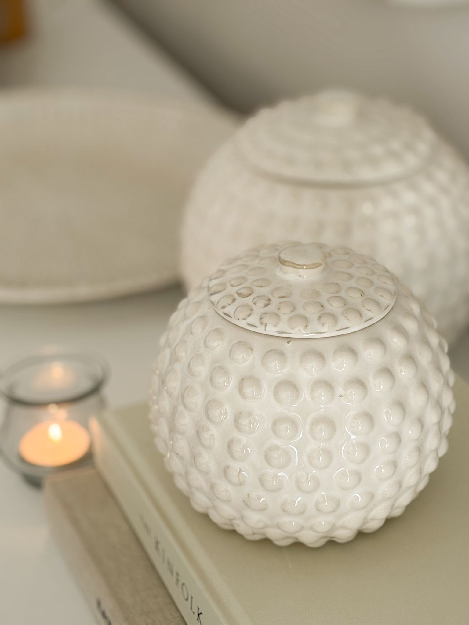 Quality beaded ceramic lidded jar – large