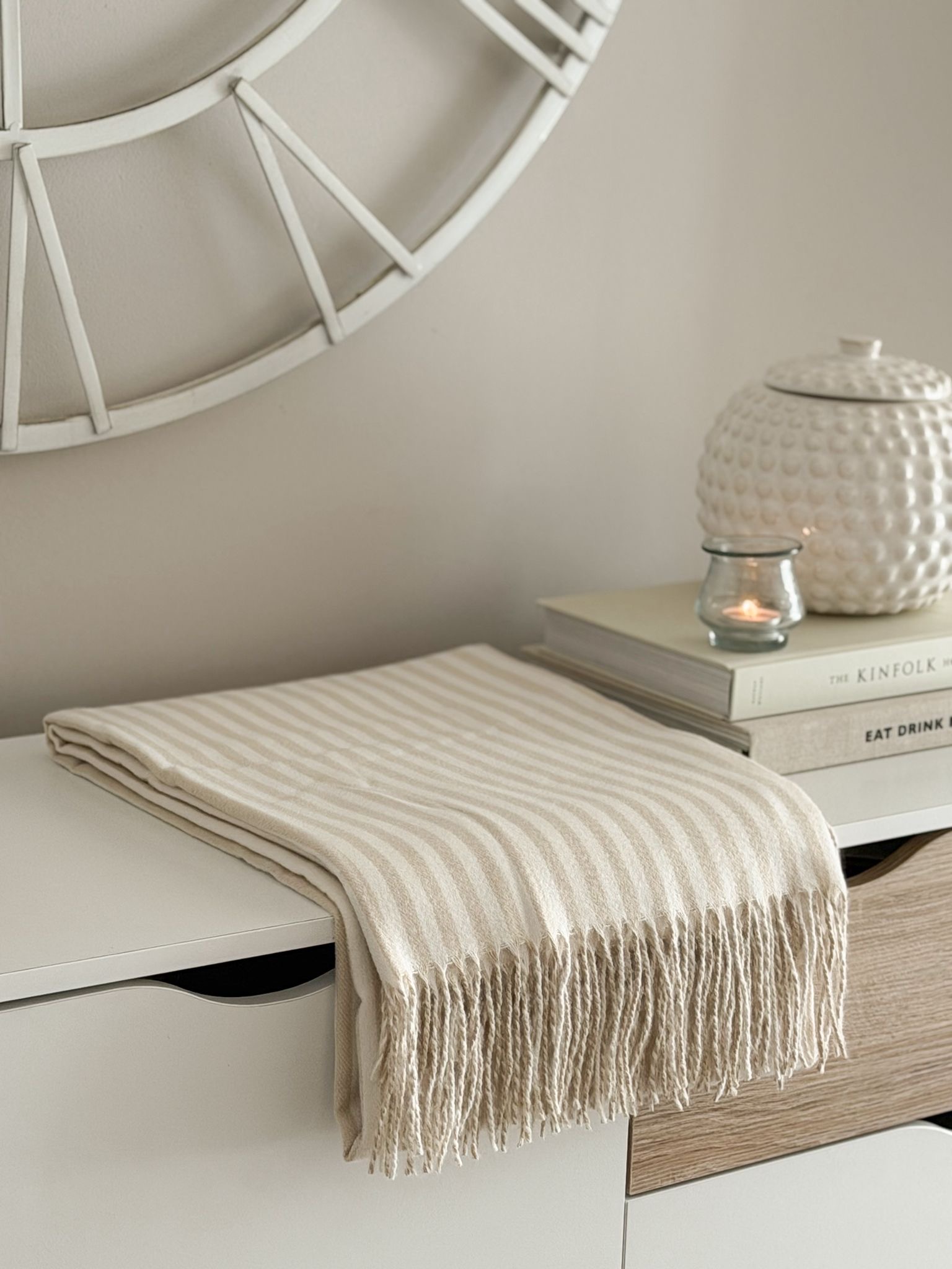 Softest stripe throw in latte