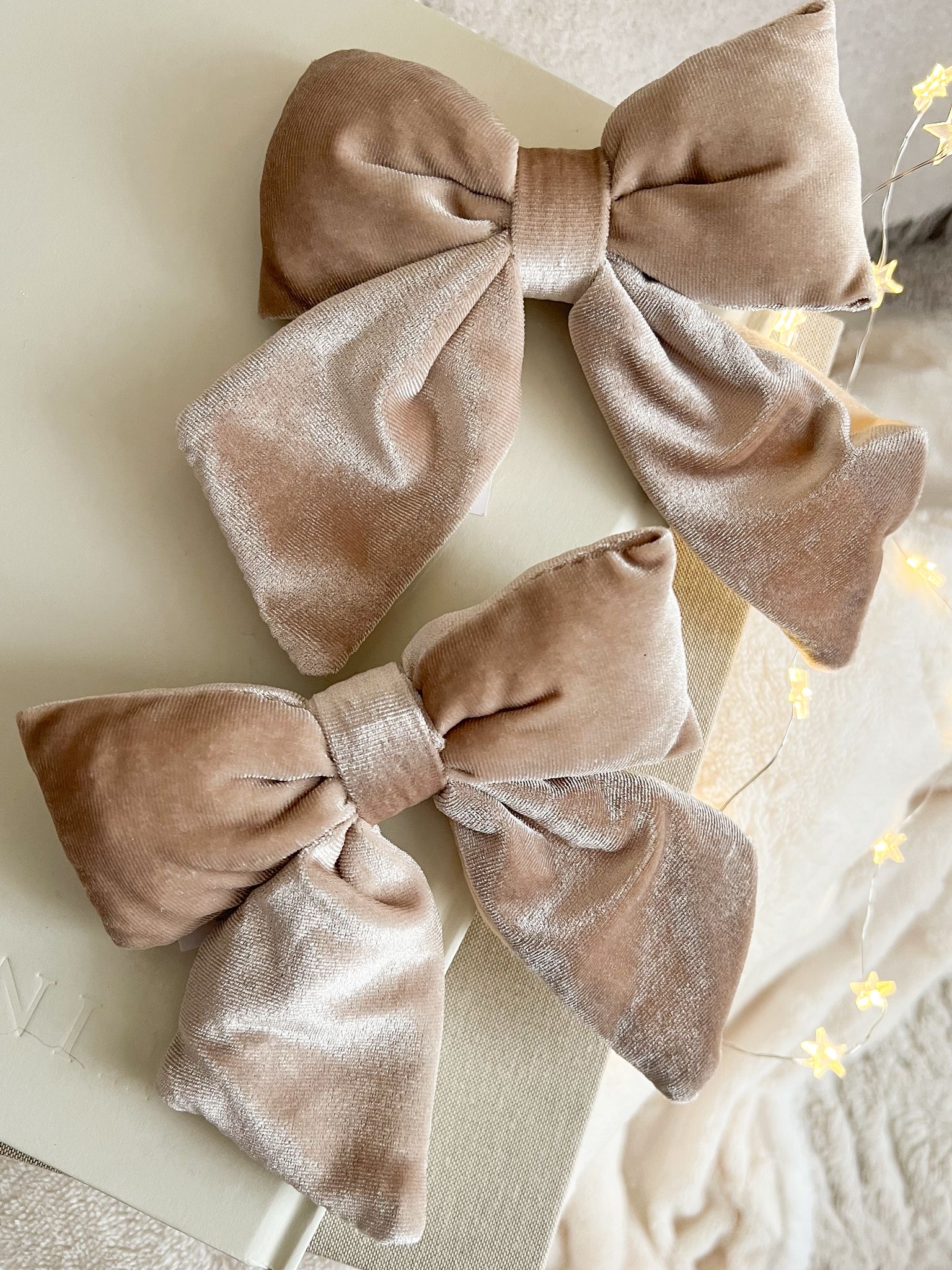 Taupe velvet clip on velvet bow