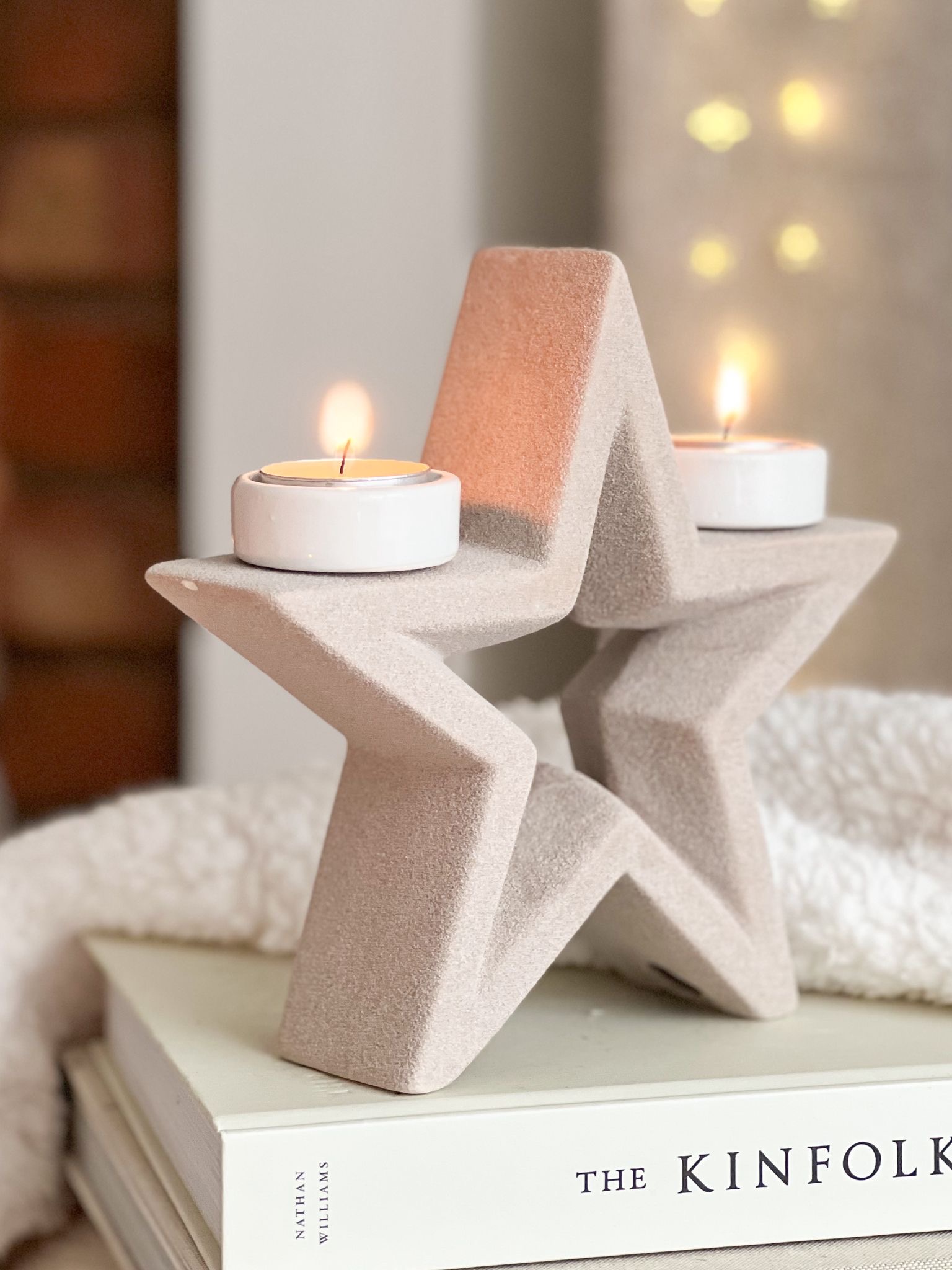 Large decorative star double tealight holder
