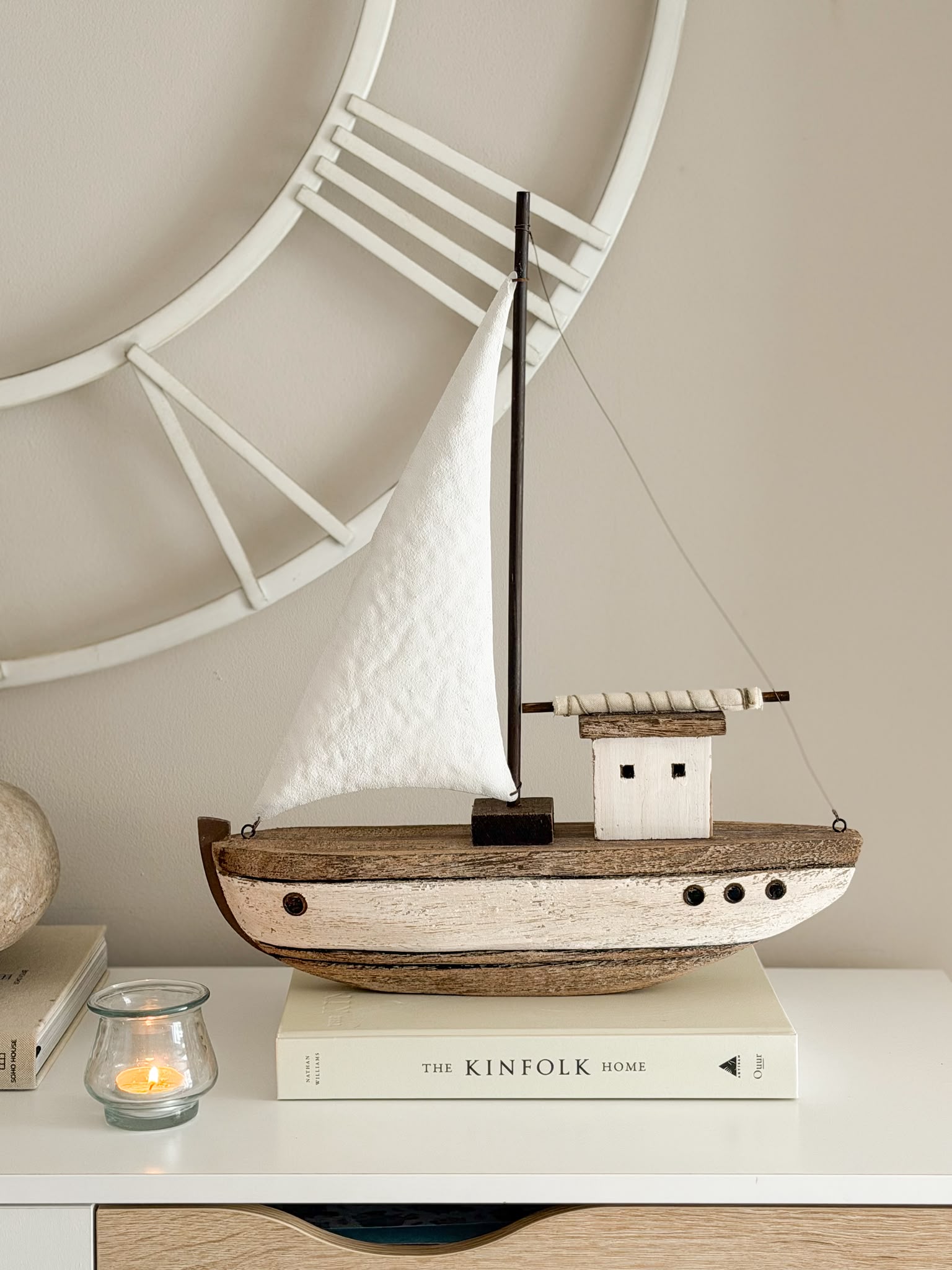 Large Nordic wooden model boat