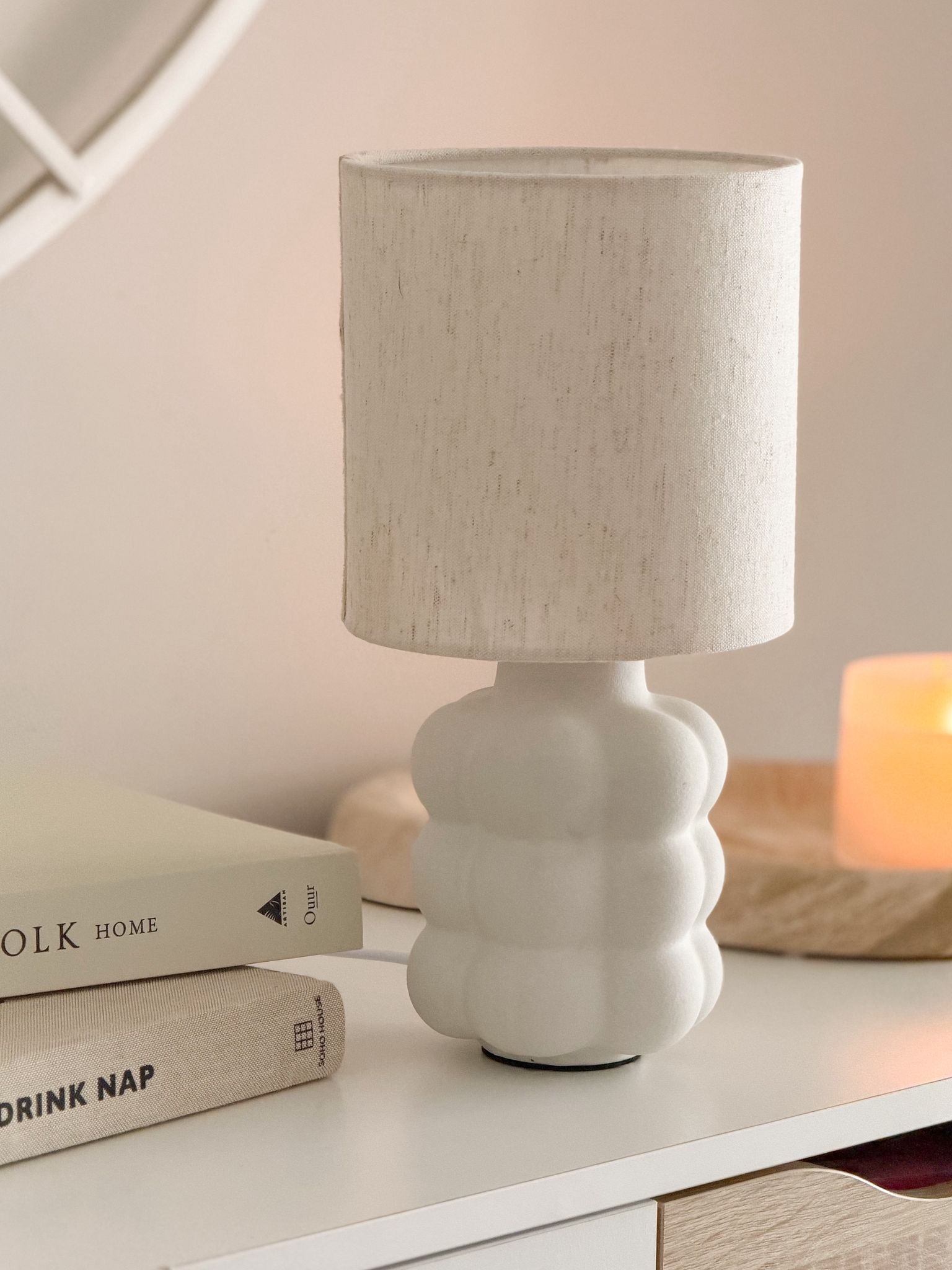 White ceramic bubble lamp and shade
