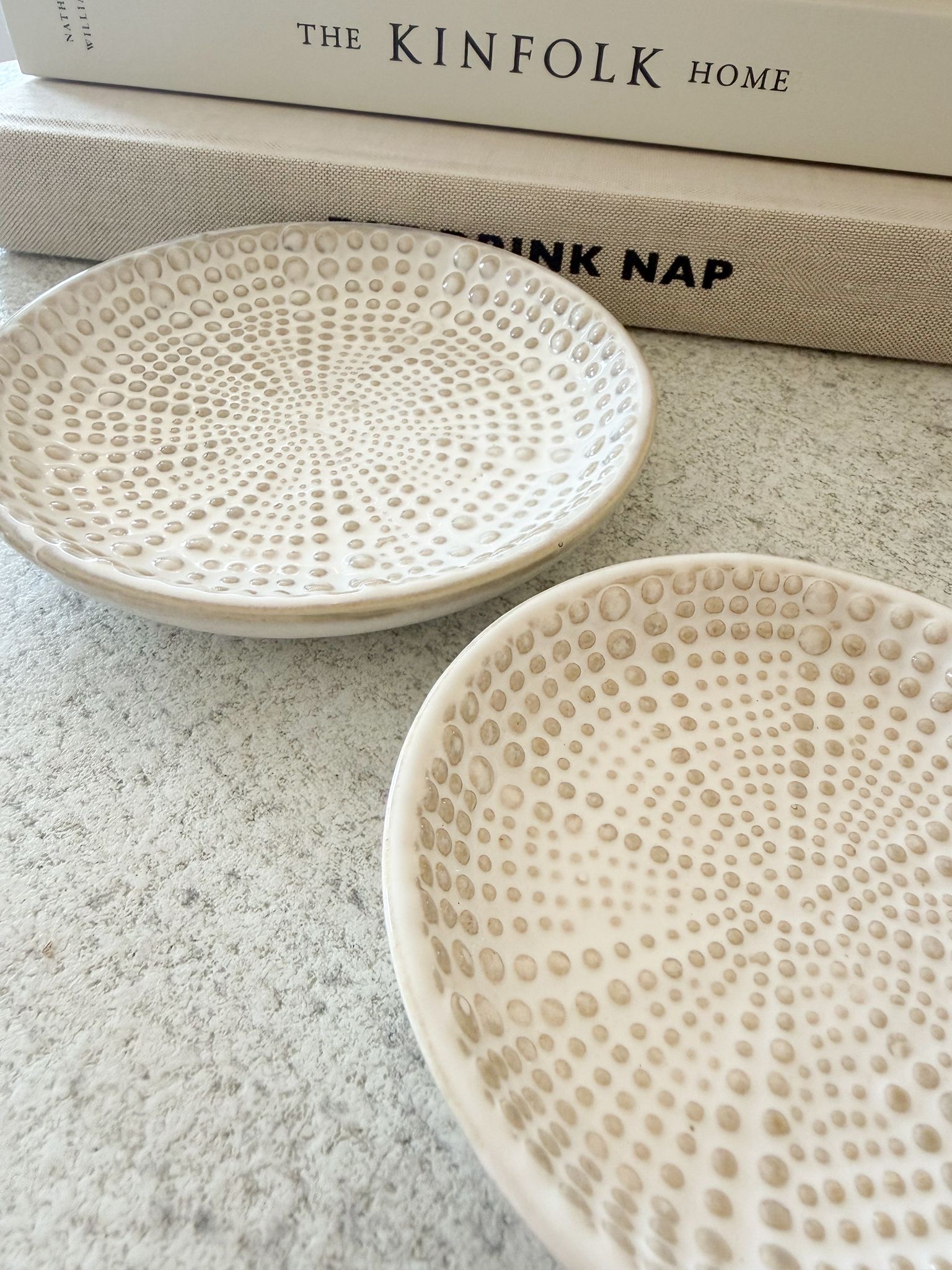 Set of two beaded ceramic plates/dishes