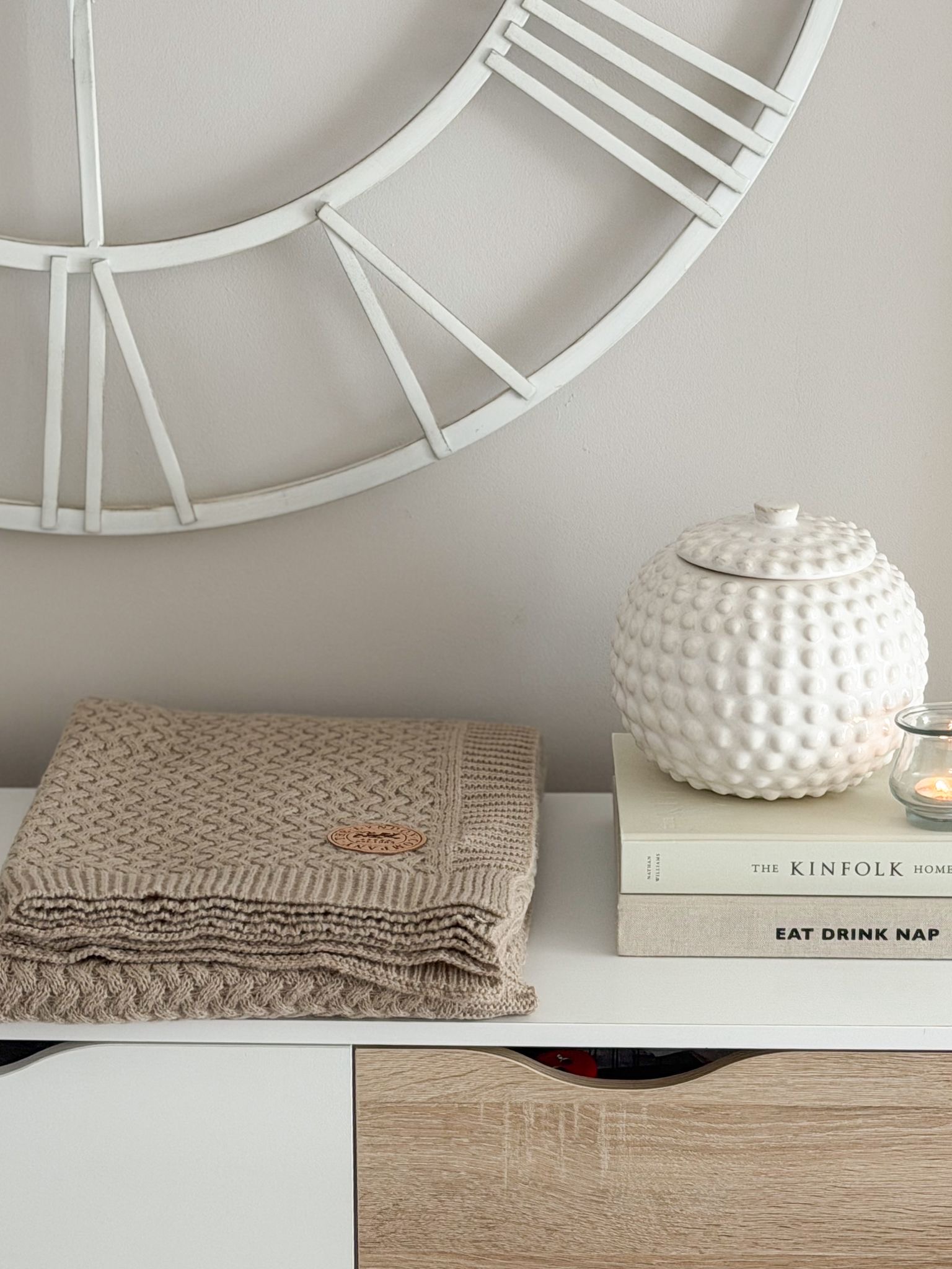 Quality knitted blanket throw in natural