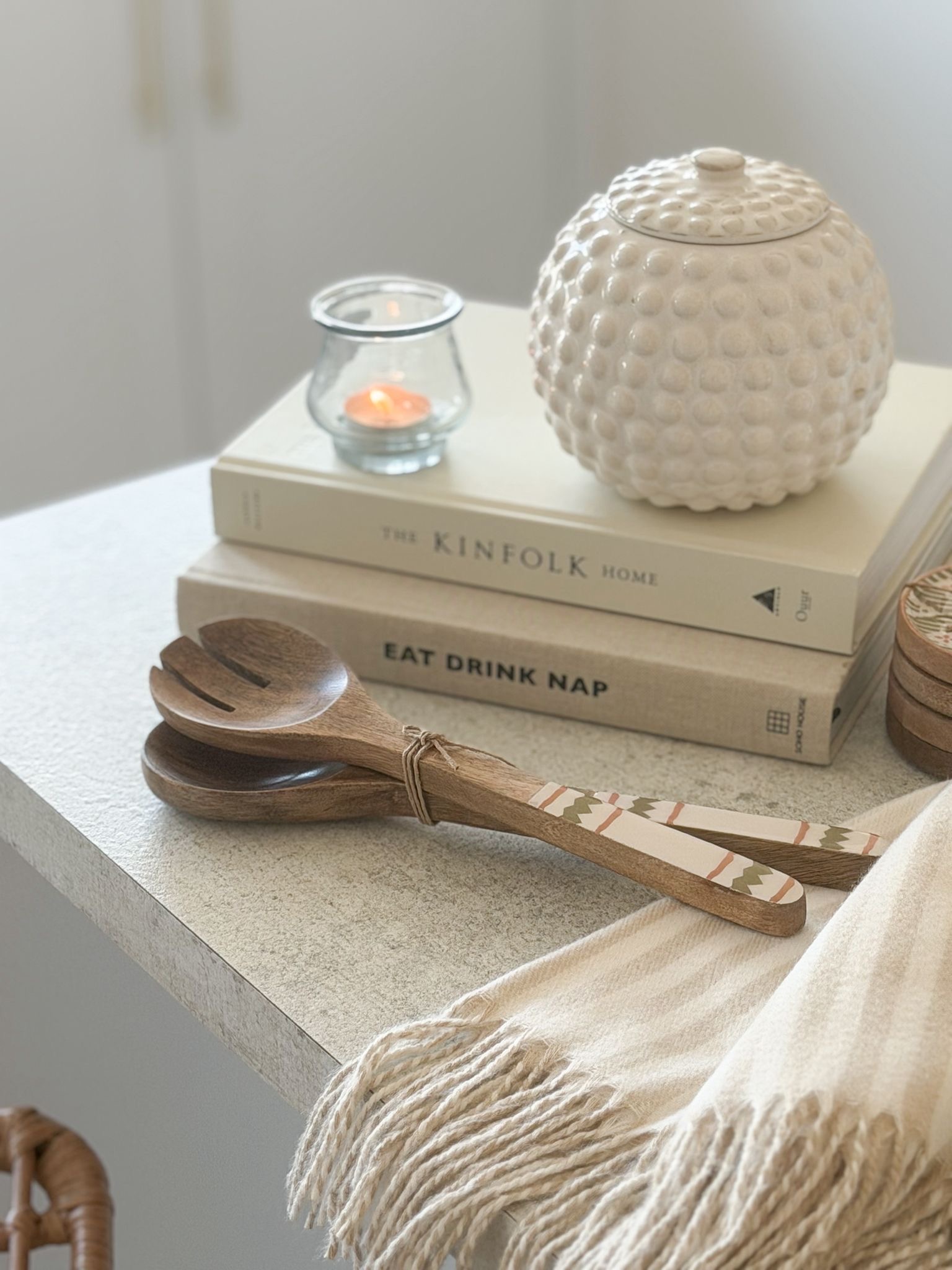 Wooden salad servers with decorative handles