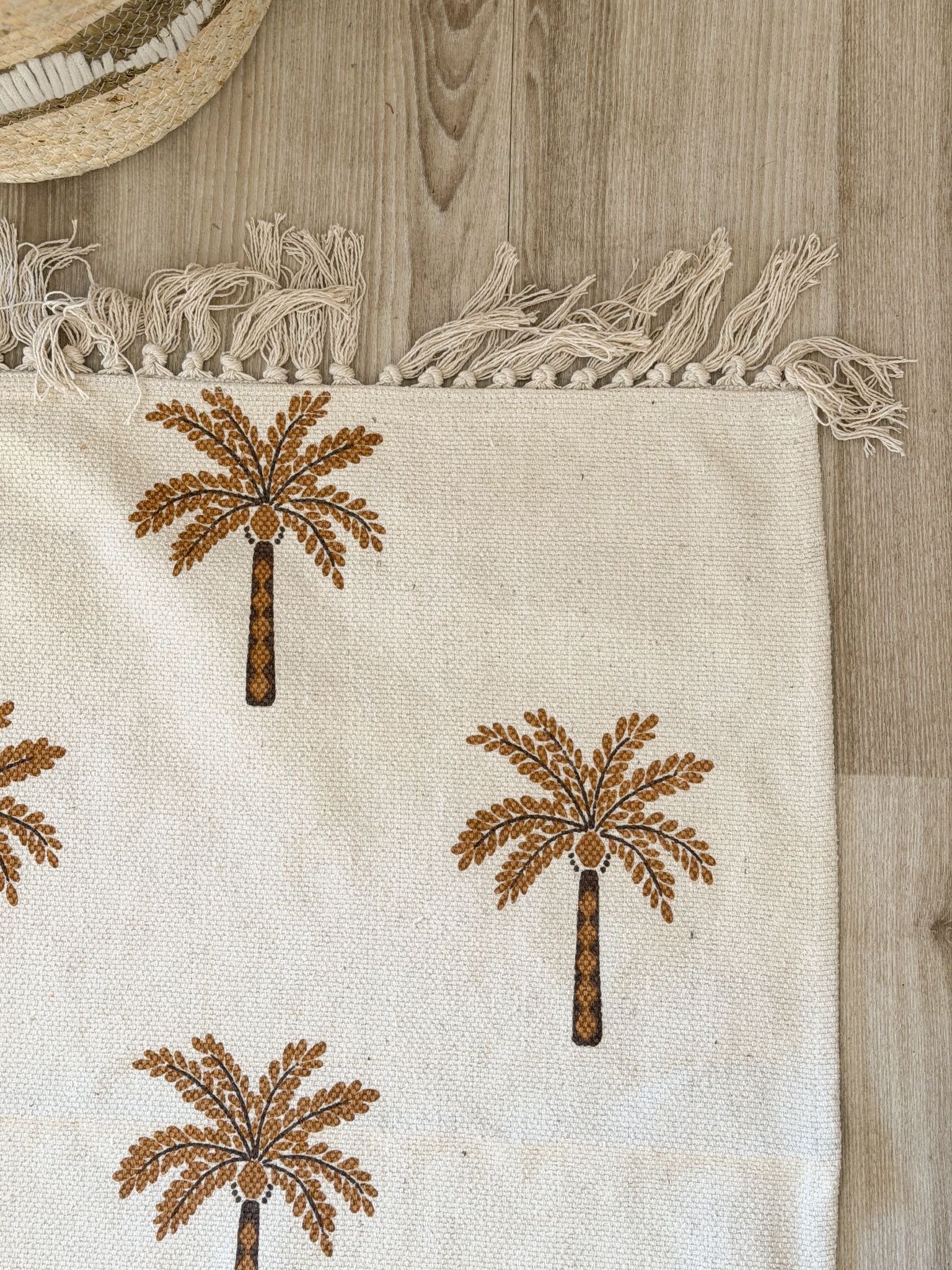 Woven cotton boho palm tree runner rug