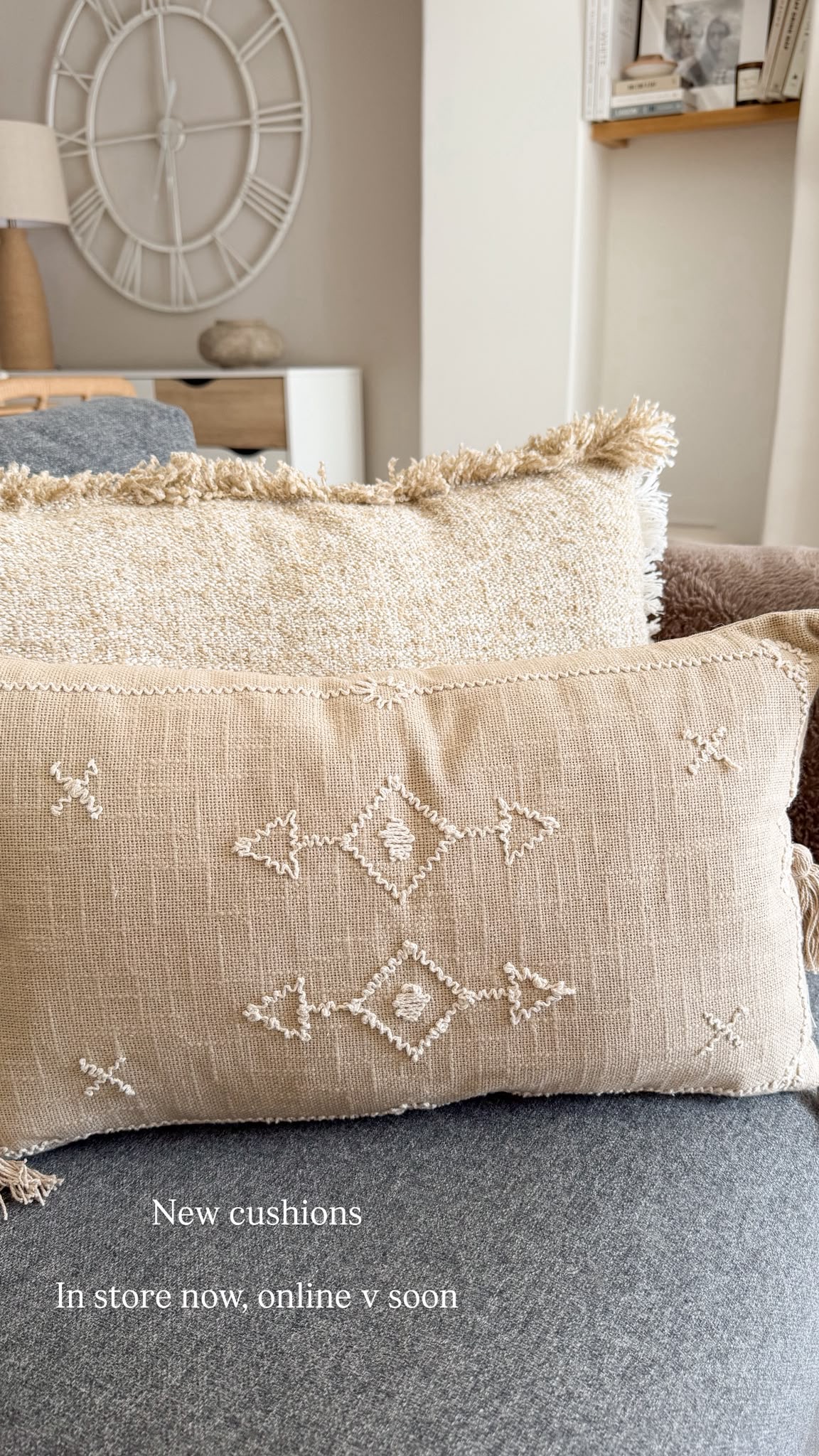 Decorative stitch stone cushion with tassels