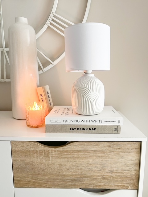 White Nordic arch style lamp and shade