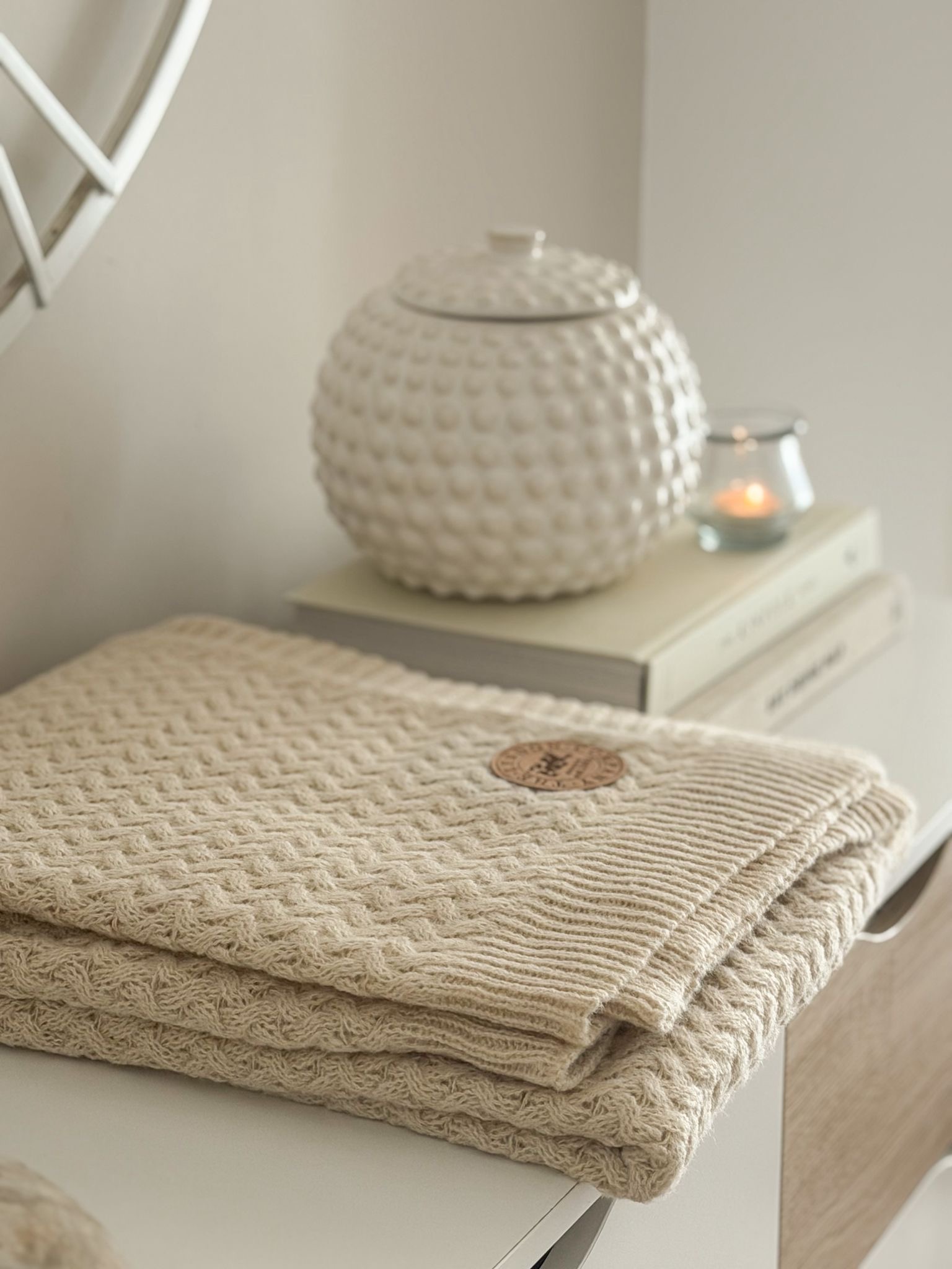 Quality knitted blanket throw in cream