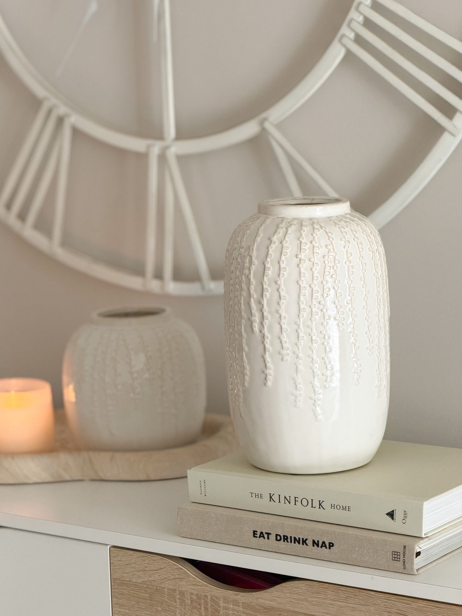 Large ceramic vase with trailing leaf decoration