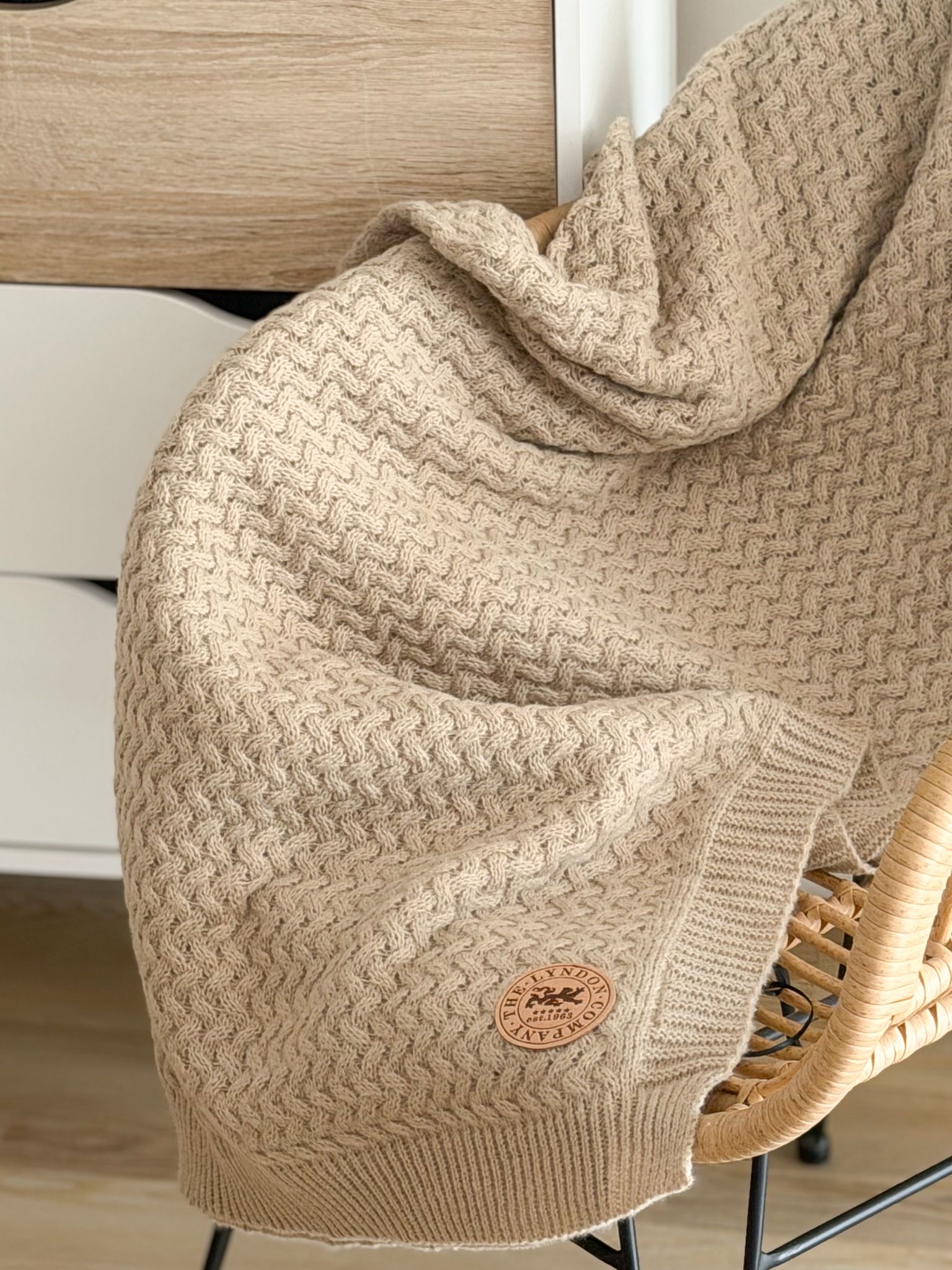 Quality knitted blanket throw in natural