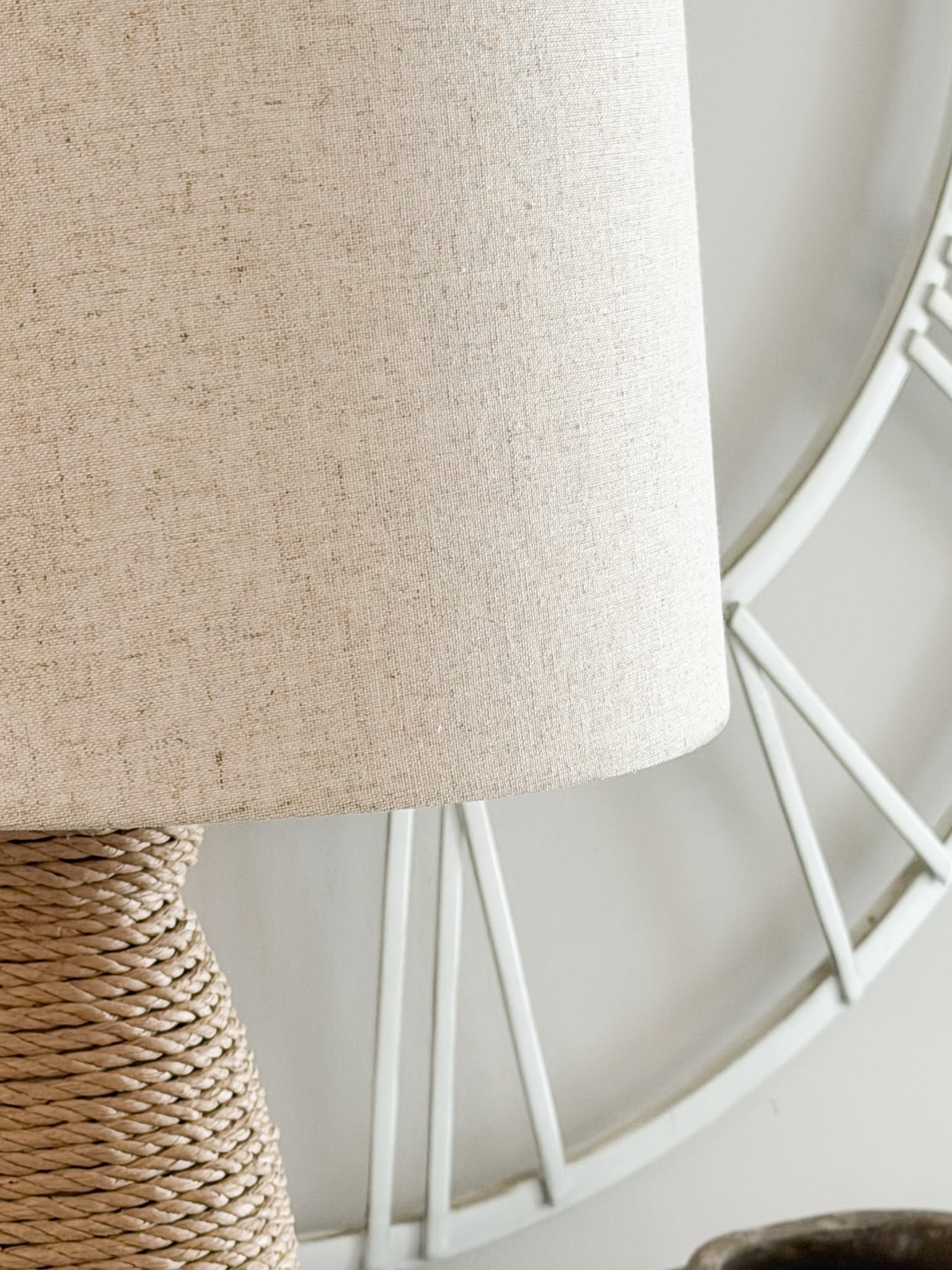Very large statement woven lamp with linen shade