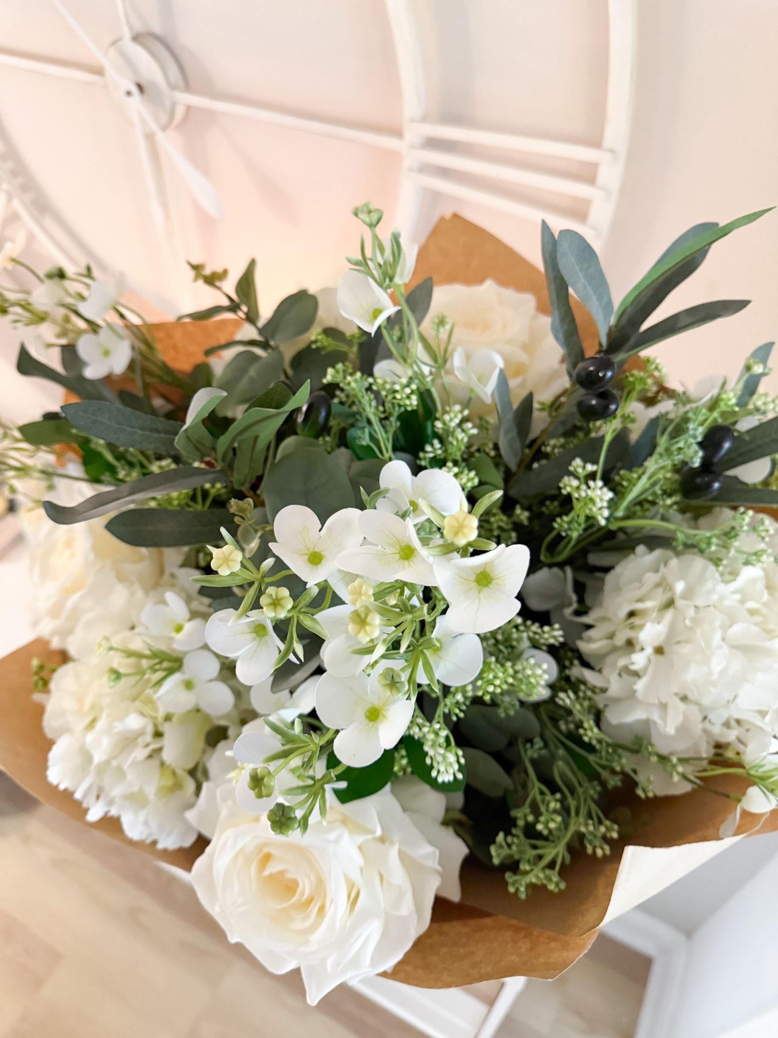 Luxury quality very large hand tied bouquet of wrapped faux flowers