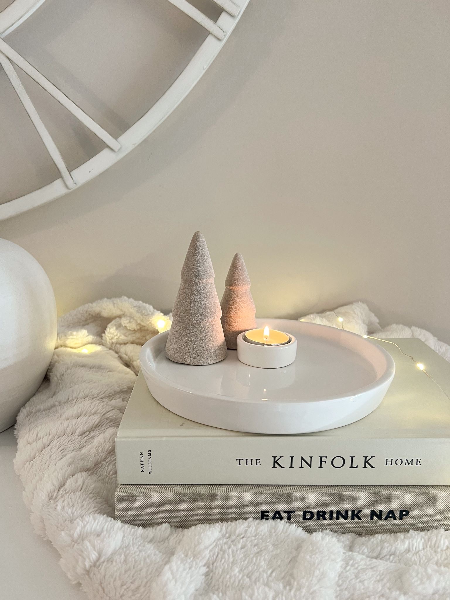 Large ceramic candle tray with decorative trees