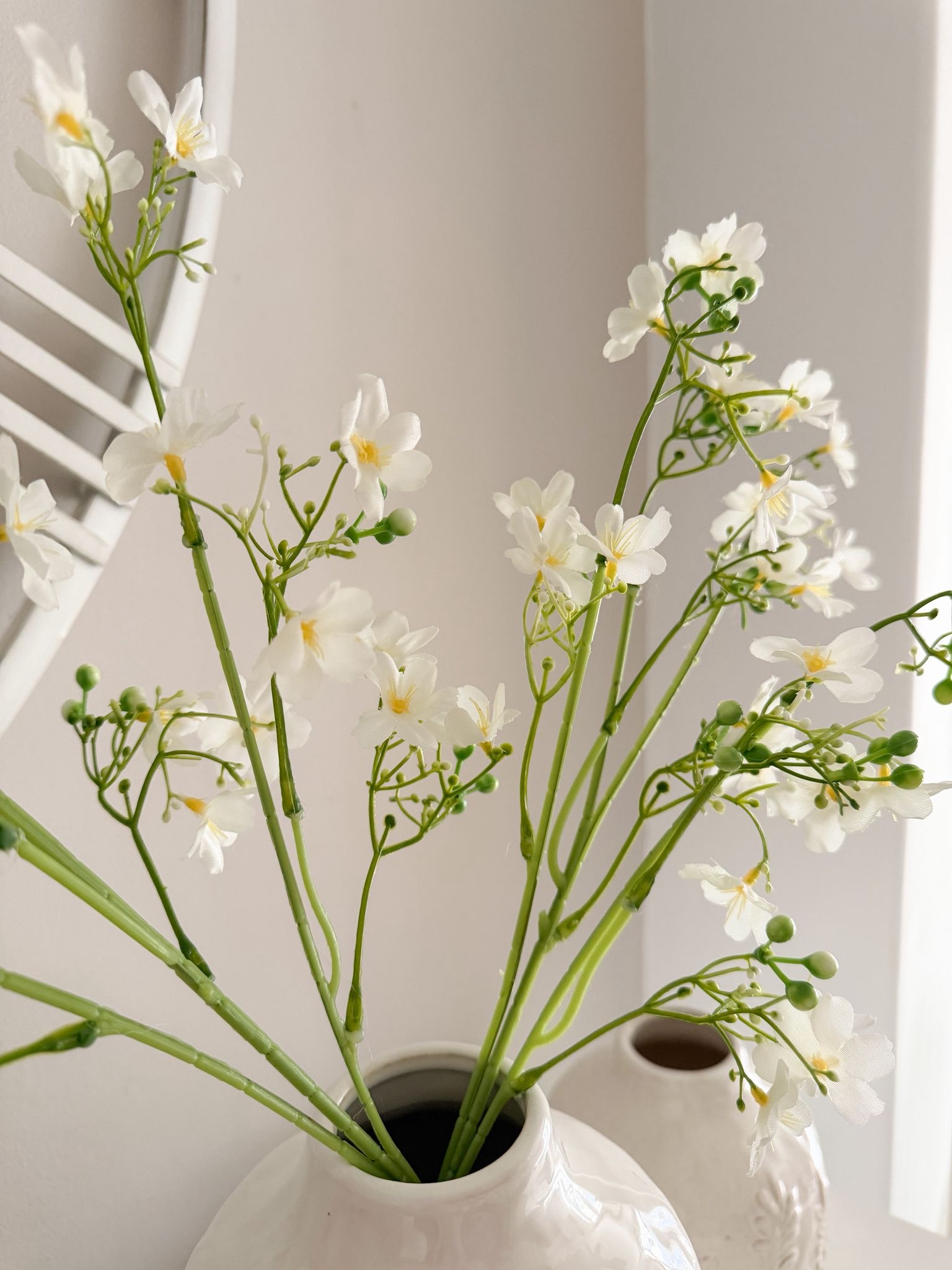 White faux blossom spray stem