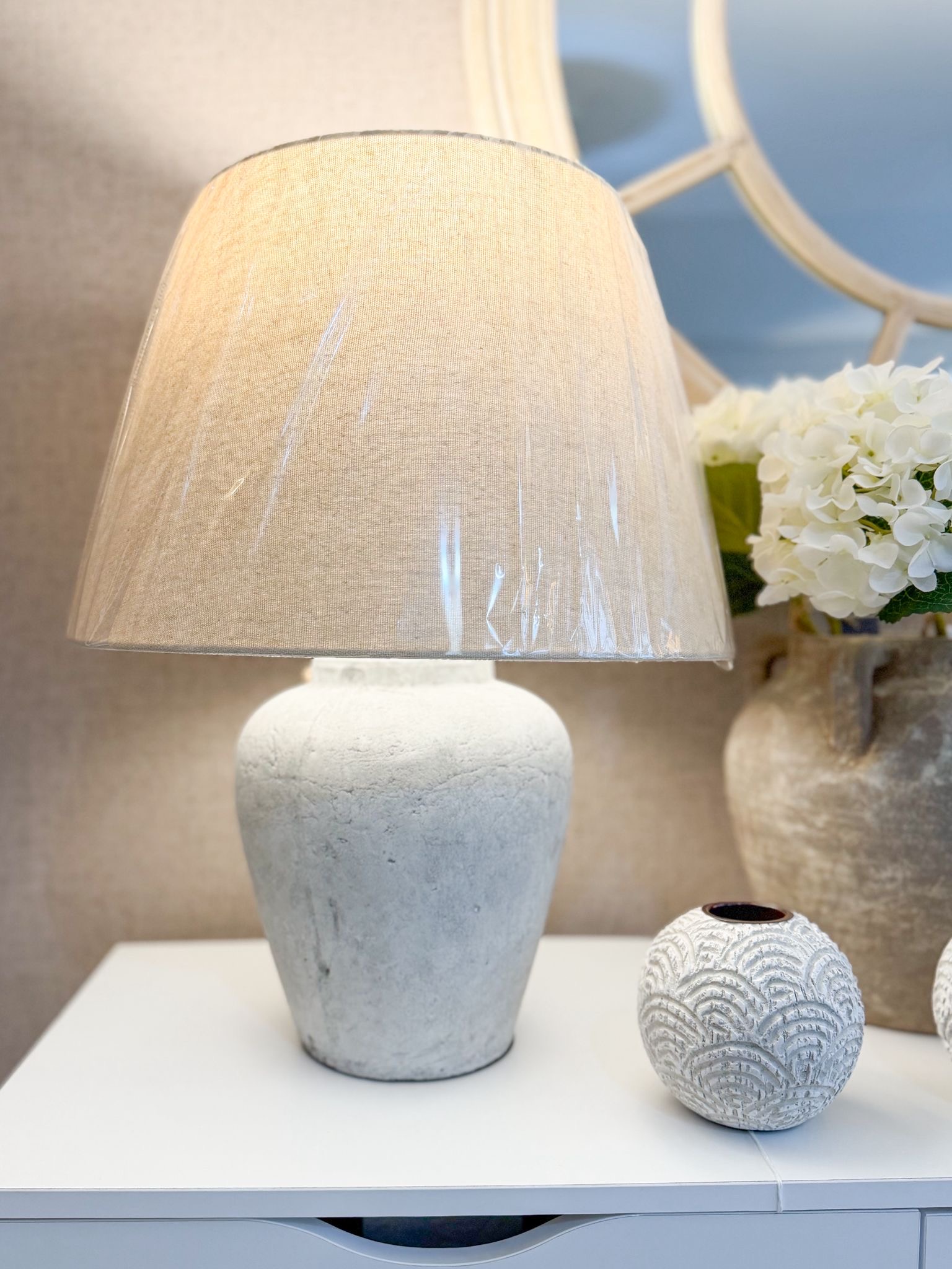 Darcy Antique White Table Lamp With Linen Shade