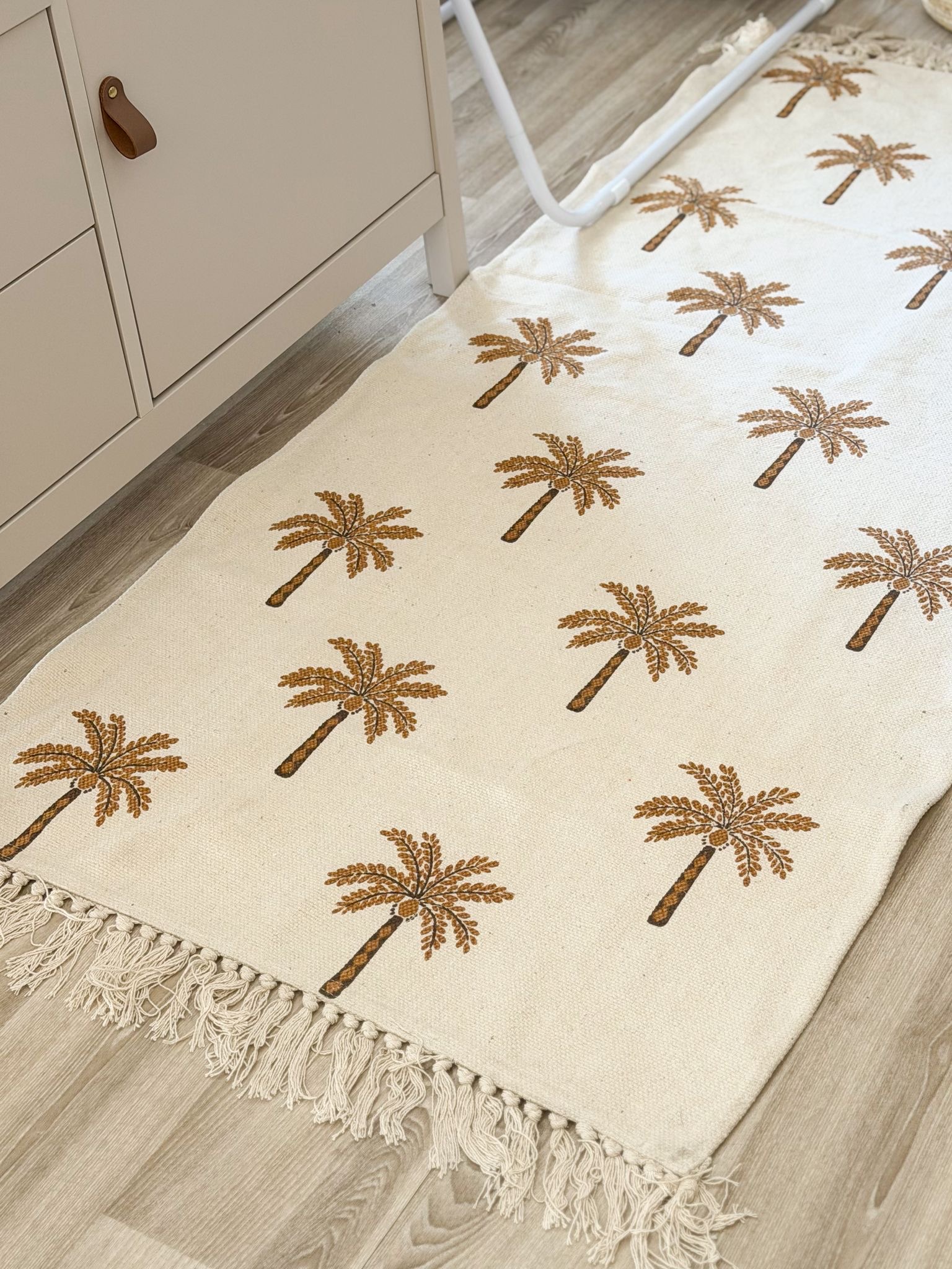 Woven cotton boho palm tree runner rug