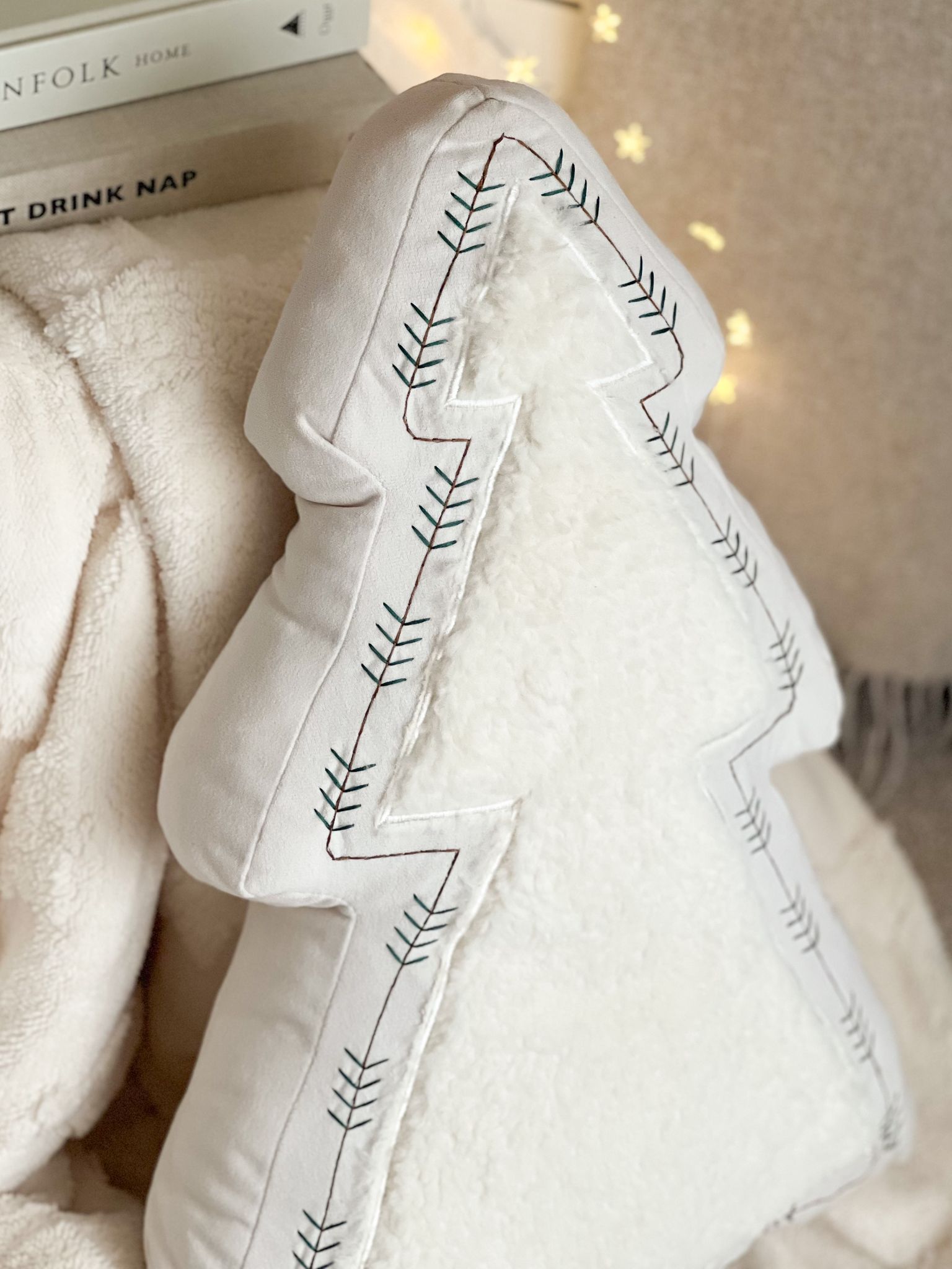 Large beautiful boucle Christmas tree cushion