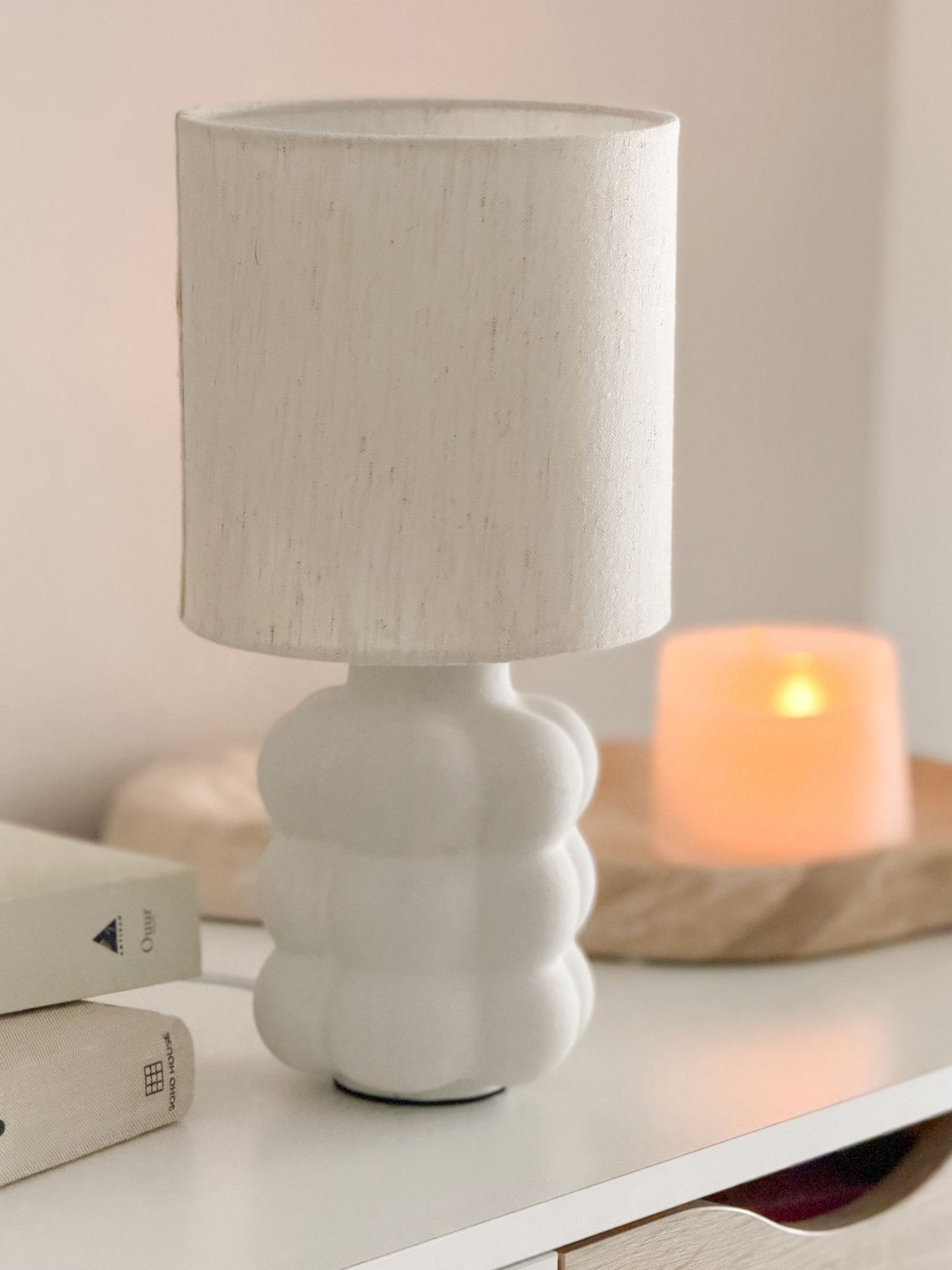 White ceramic bubble lamp and shade