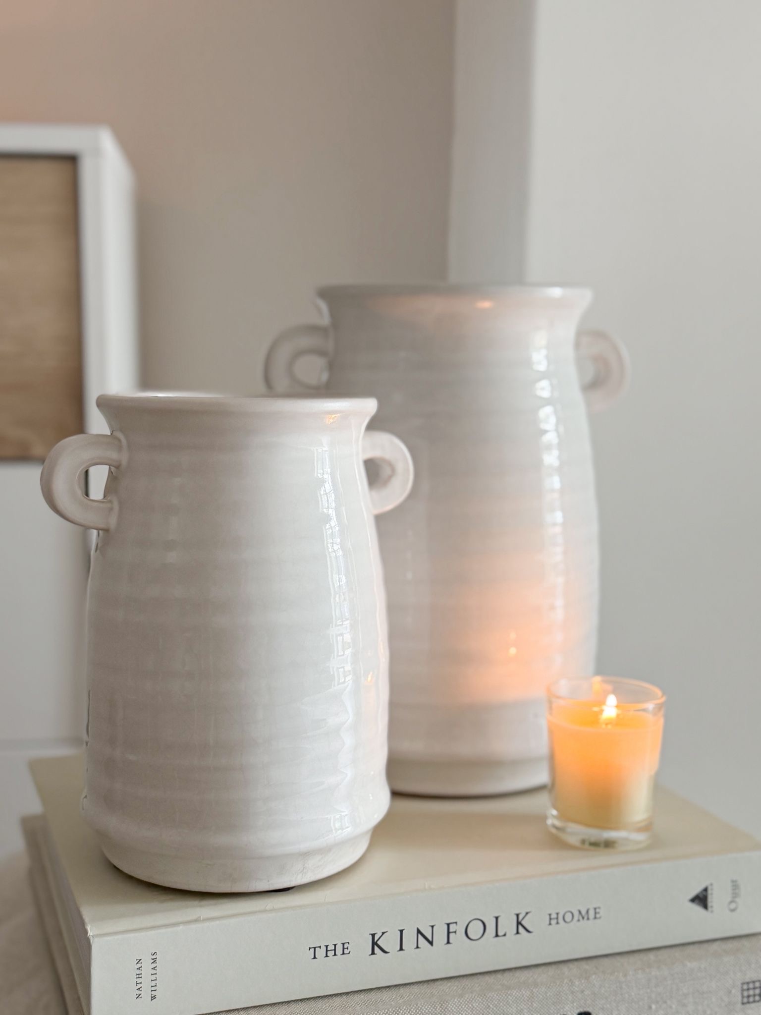 Crackle glaze ceramic white vase with decorative handles