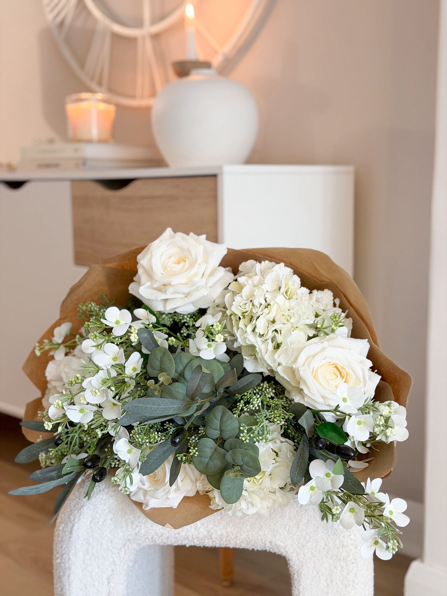 Luxury quality very large hand tied bouquet of wrapped faux flowers