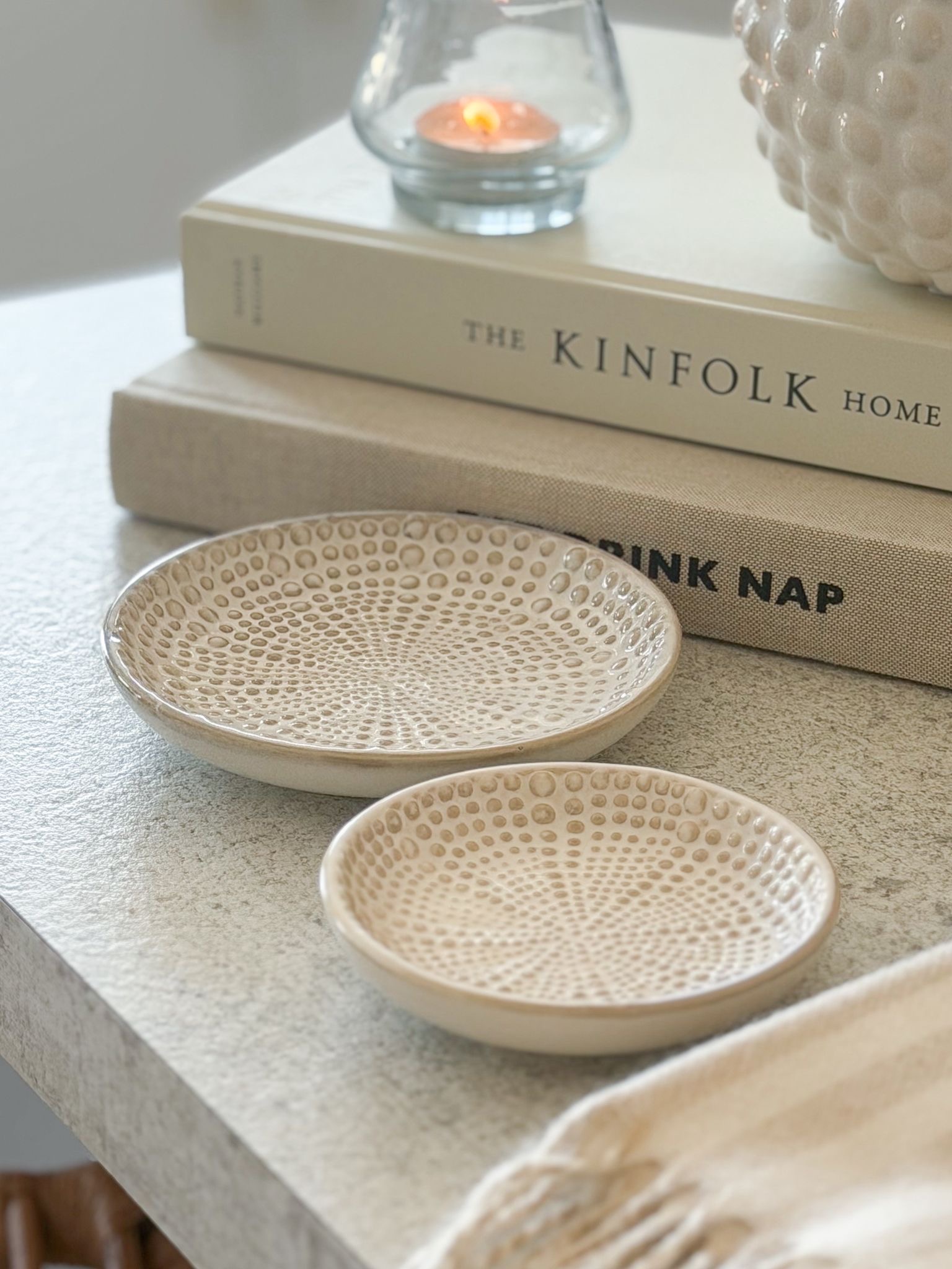 Set of two beaded ceramic plates/dishes