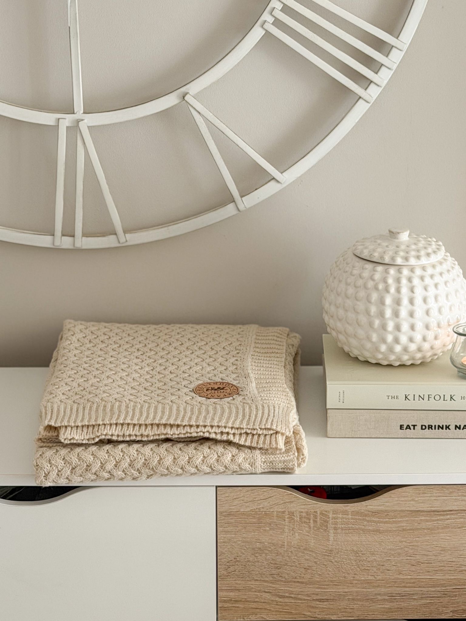 Quality knitted blanket throw in cream