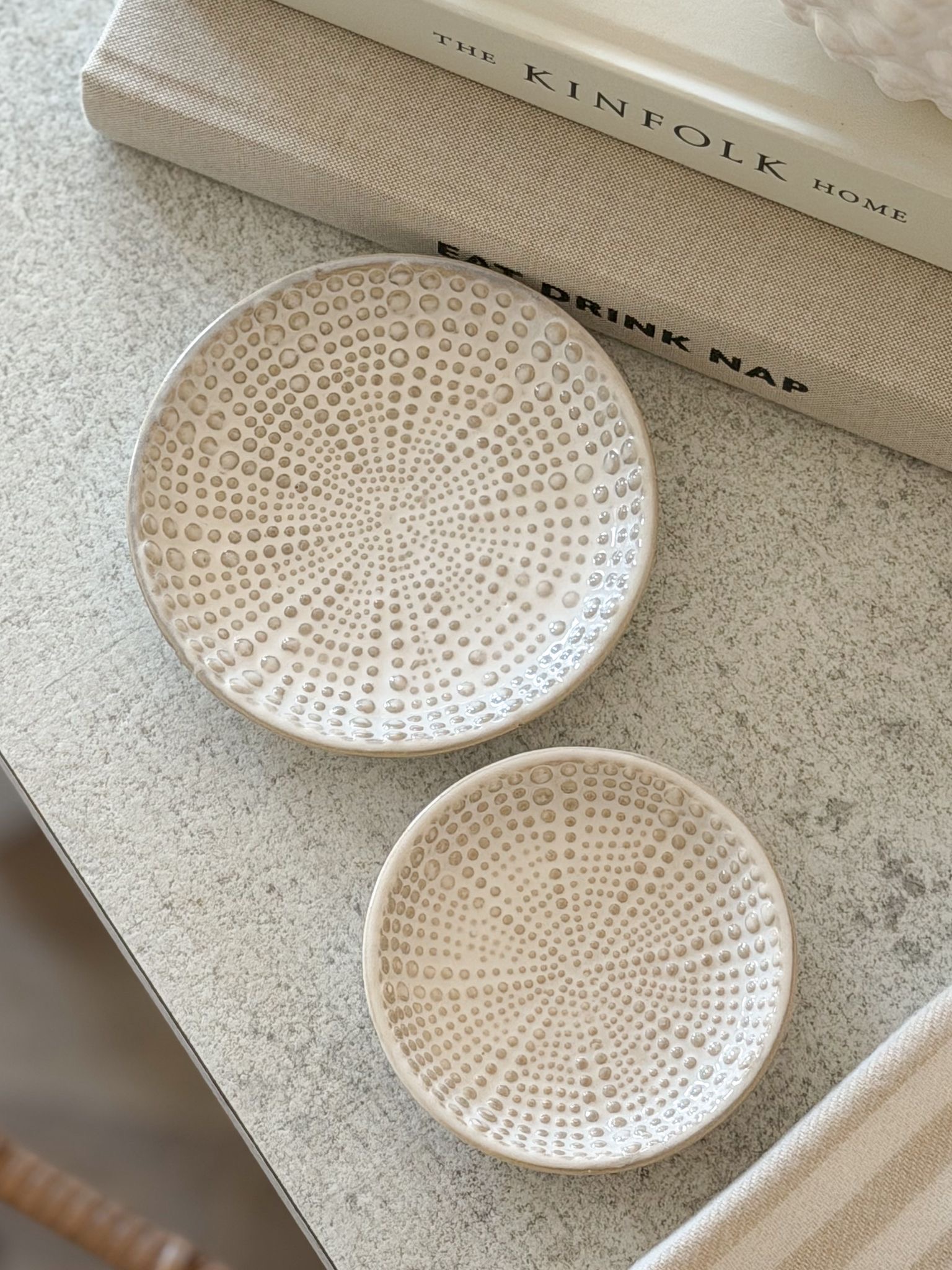 Set of two beaded ceramic plates/dishes