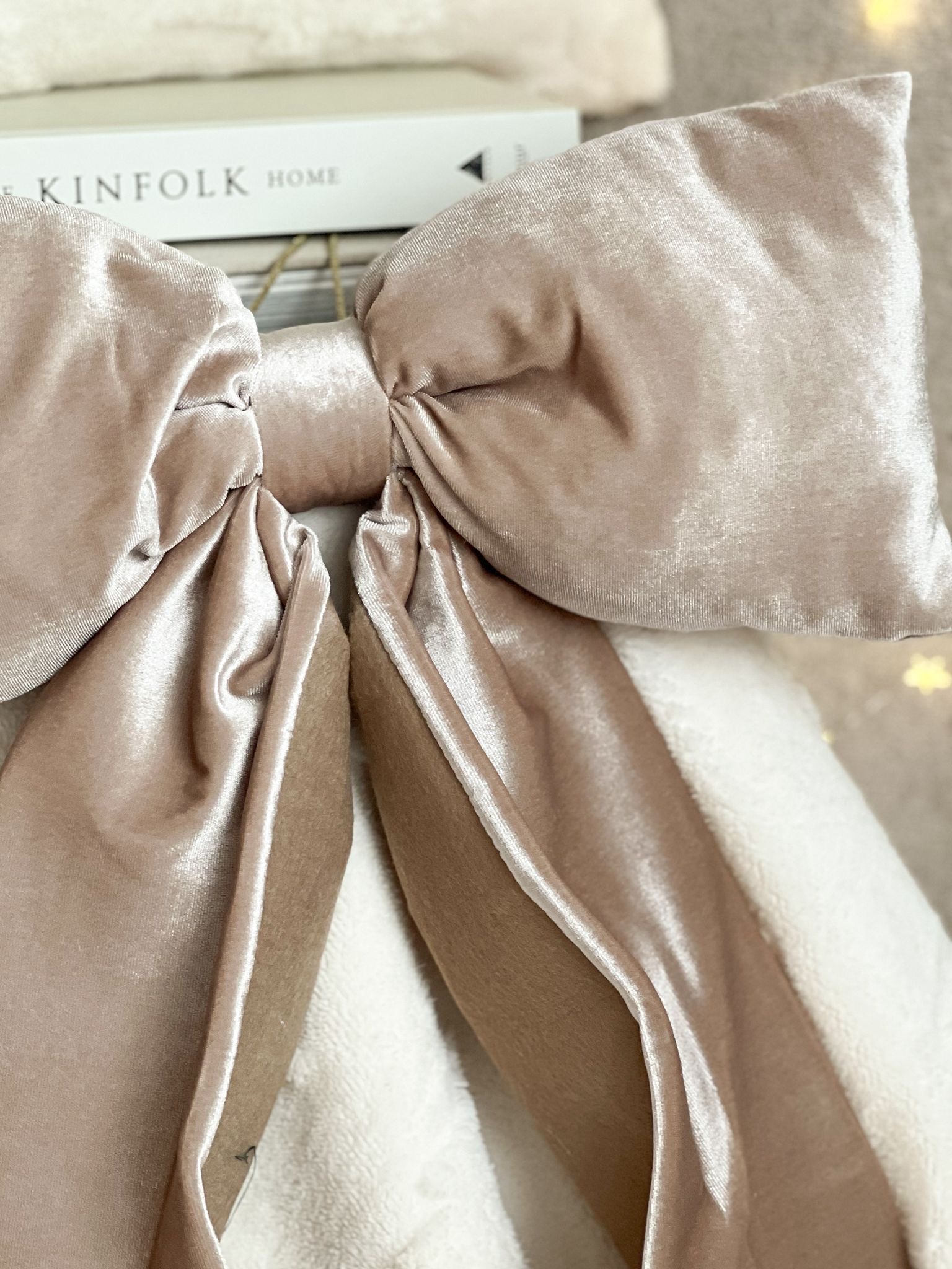 Stunning large velvet bow hanger in taupe