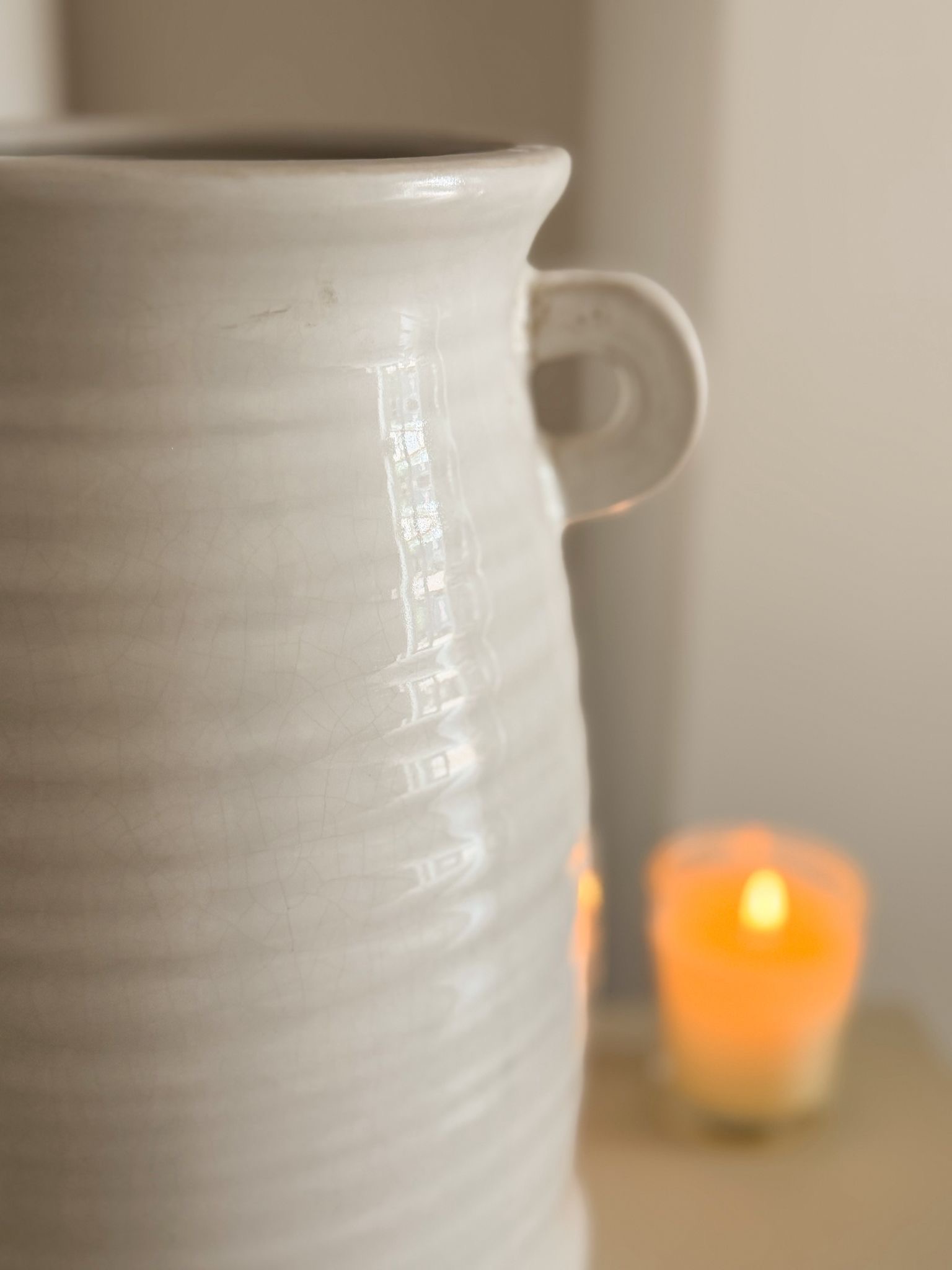 Crackle glaze ceramic white vase with decorative handles