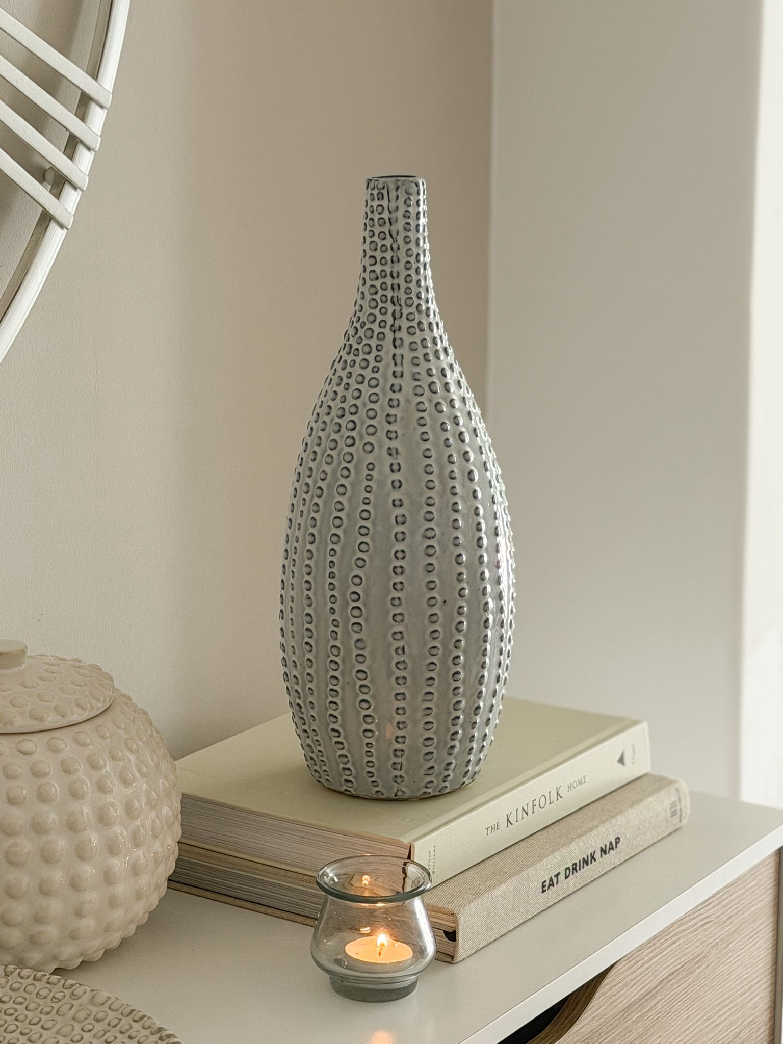 Large ceramic beaded stoneware vase