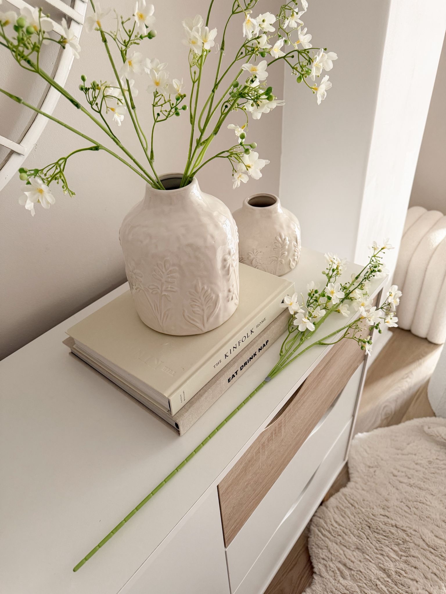 White faux blossom spray stem