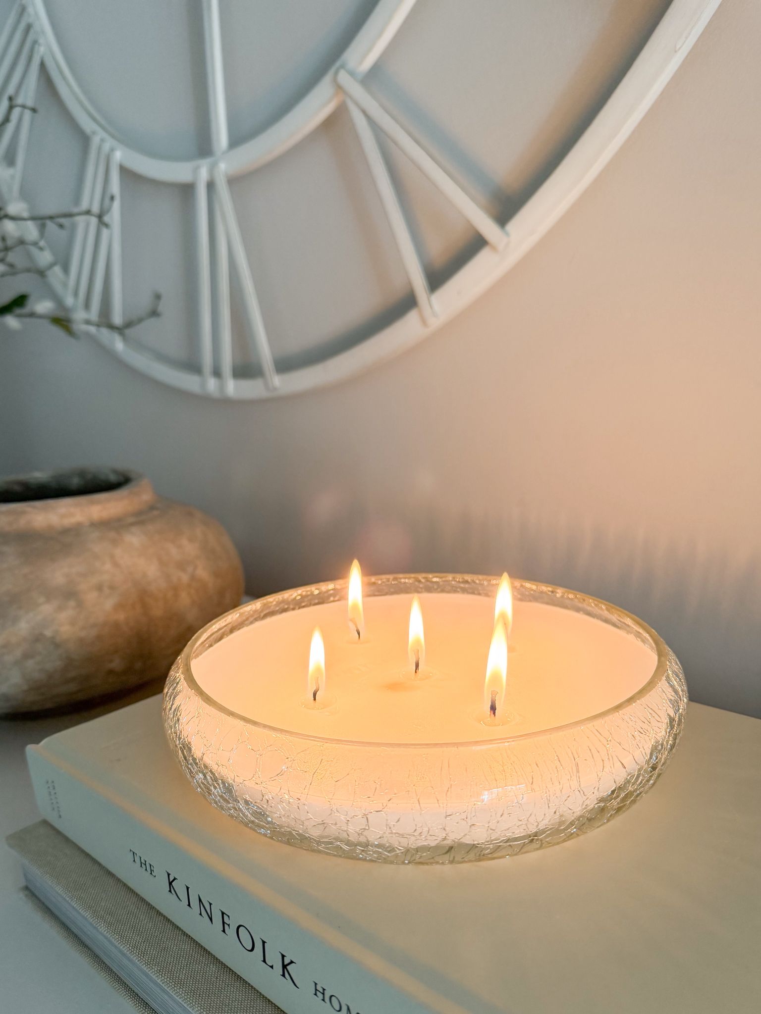 Crackle glaze glaze five wick candle – Wood sage & ocean mist scent