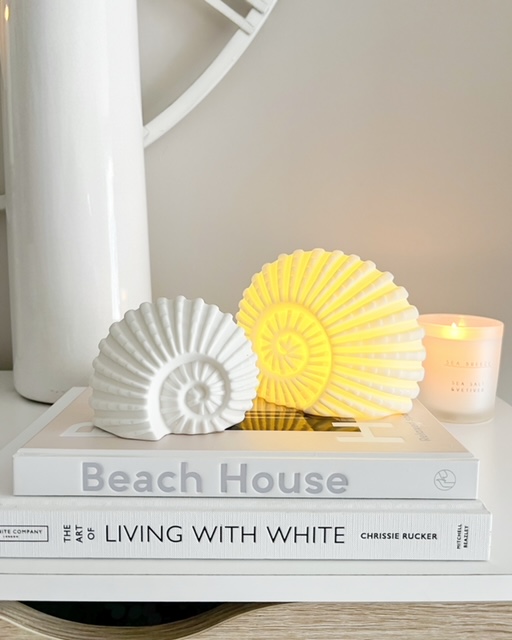 Large light up ceramic decorative ammonite shell