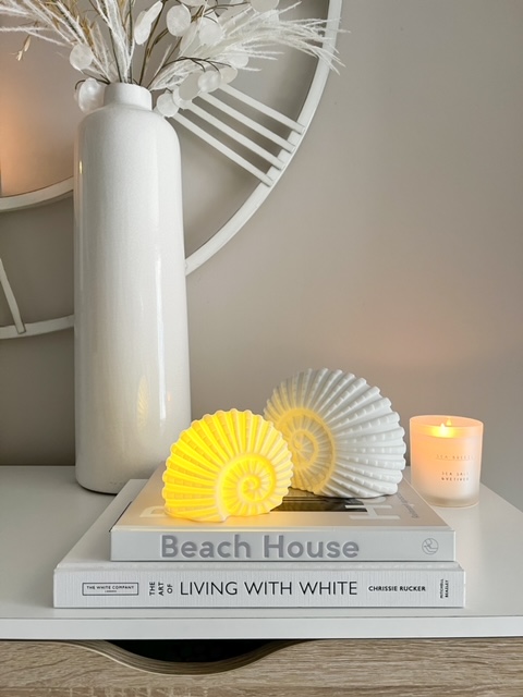 Small light up ceramic decorative ammonite shell