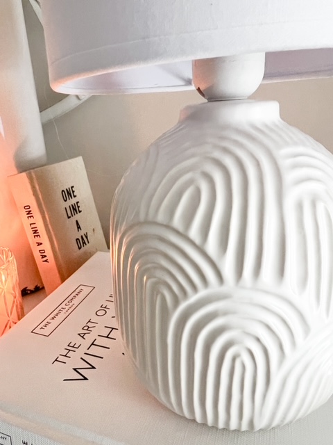 White Nordic arch style lamp and shade