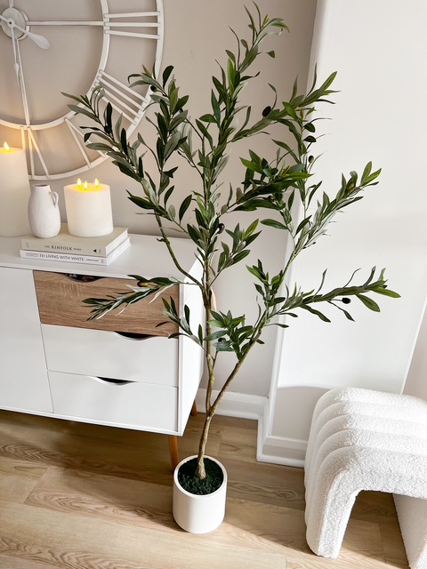 Large faux potted olive tree