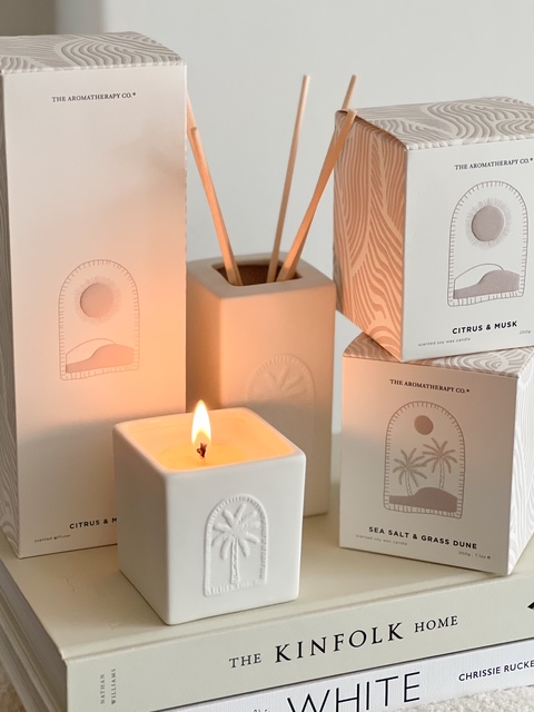 Boxed palm tree ceramic candle – Citrus & Musk