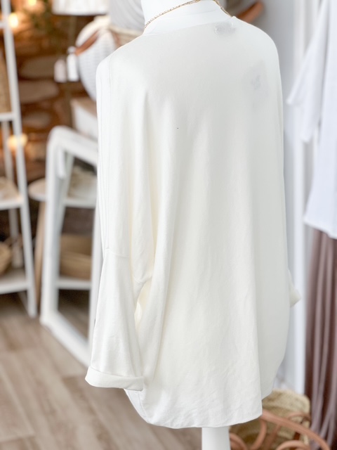 Soft round neck loose top in white