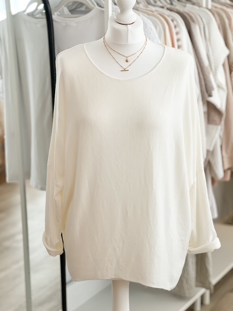 Soft round neck loose top in white